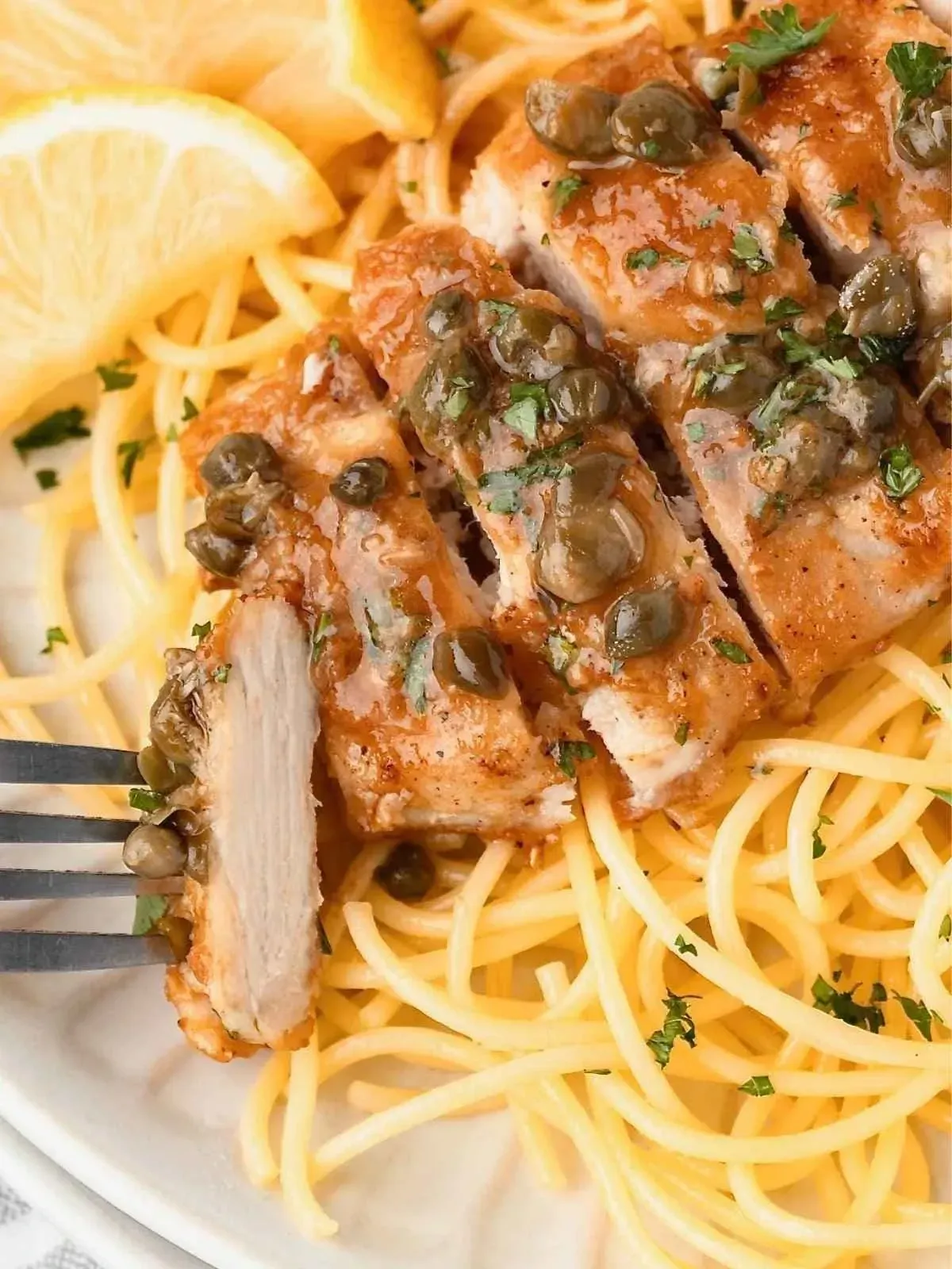 Chicken Piccata and Pasta on a plate