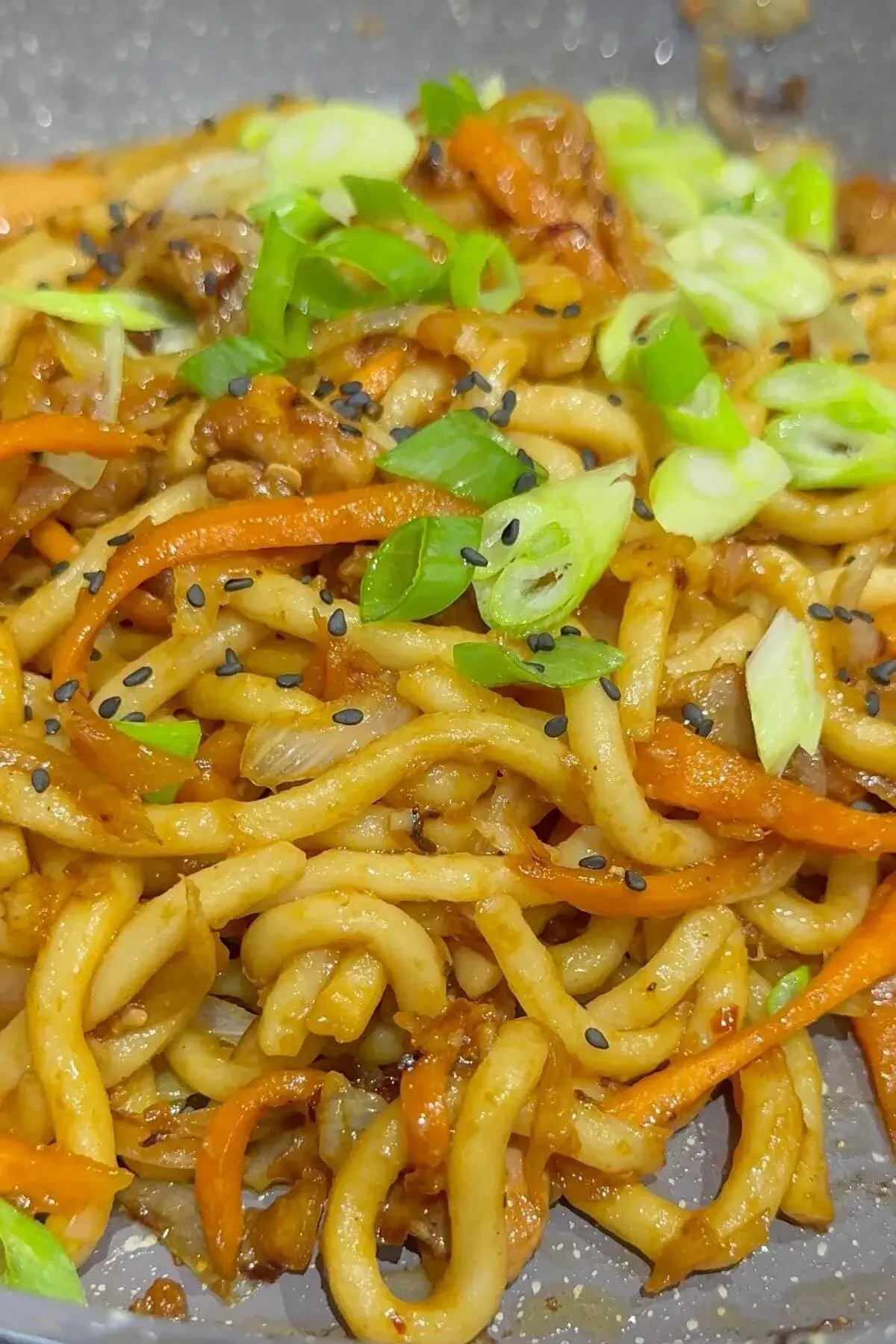 Udon Noodles in a wok
