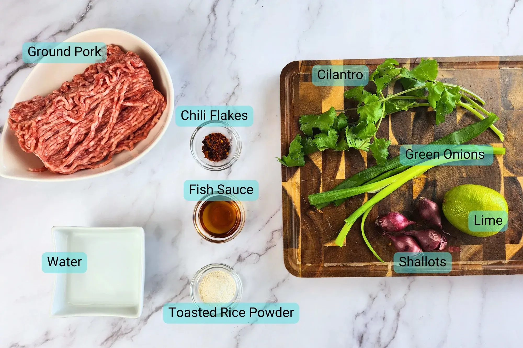 Ingredients for Thai Laab Moo 