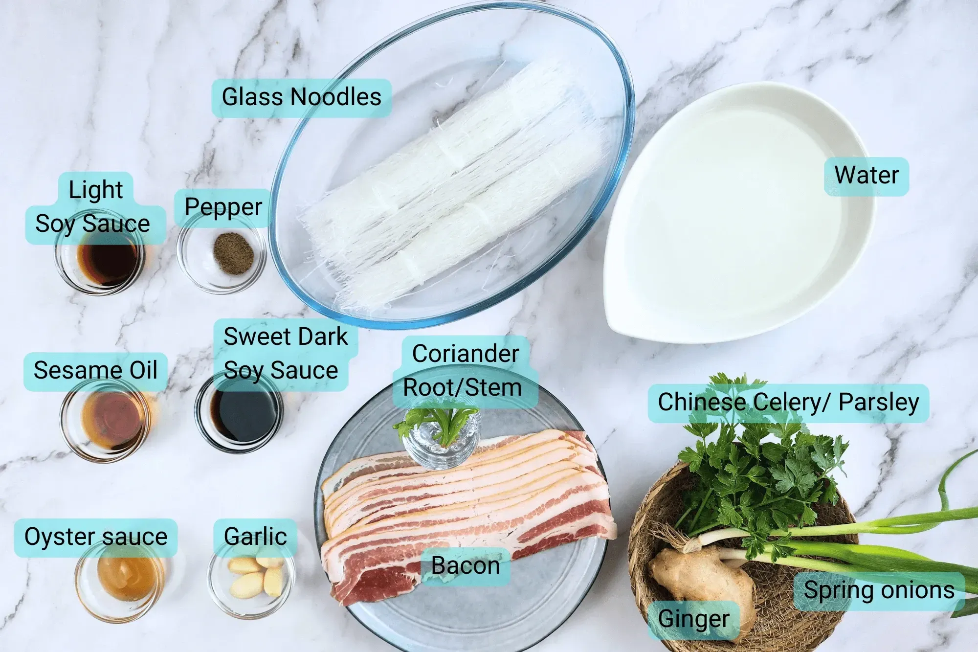 Ingredients for Bacon Baked Glass Noodles