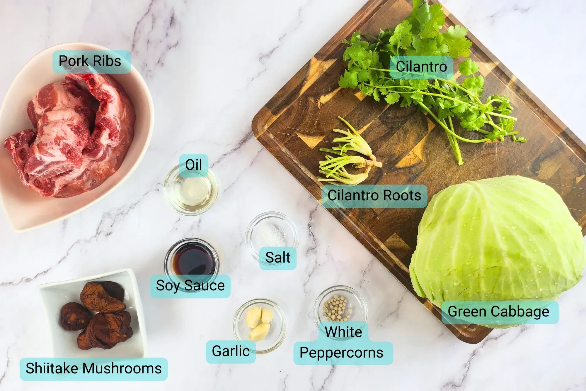 Ingredients for Braised Cabbage Soup with Pork Ribs