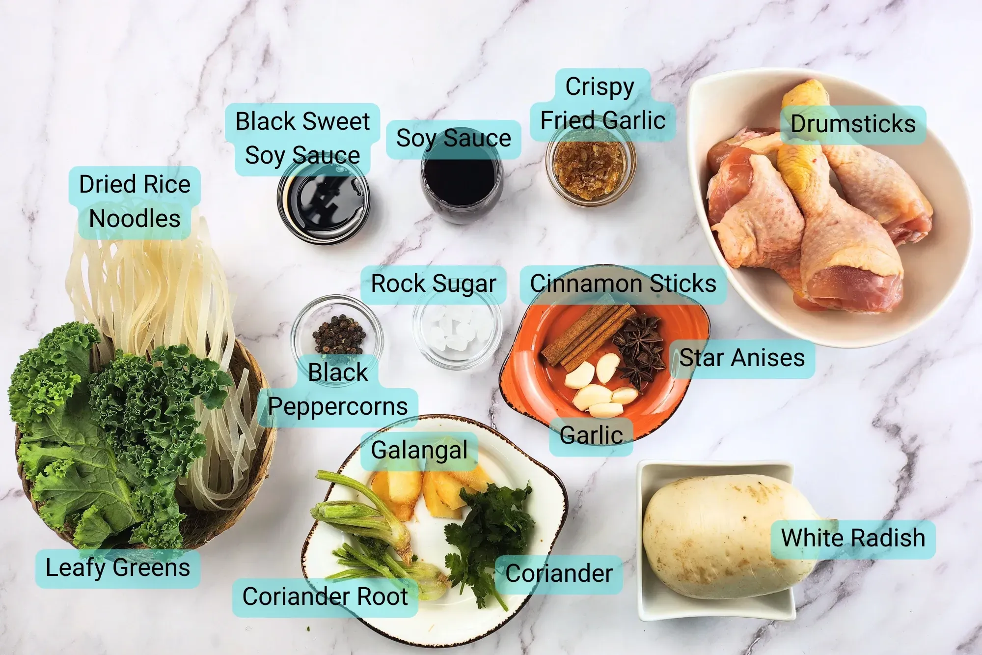 Ingredients for Thai Chicken Noodle Soup 