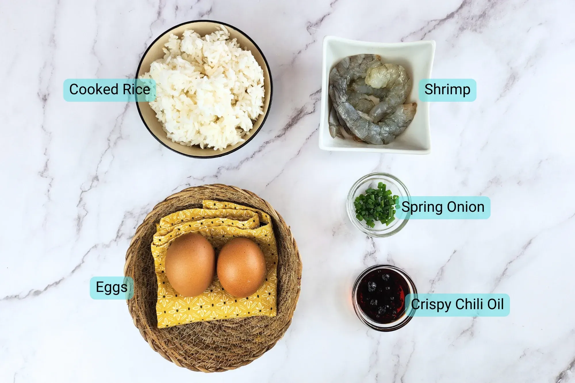 Ingredients for Quick and Easy Chili Oil Shrimp Omelette 
