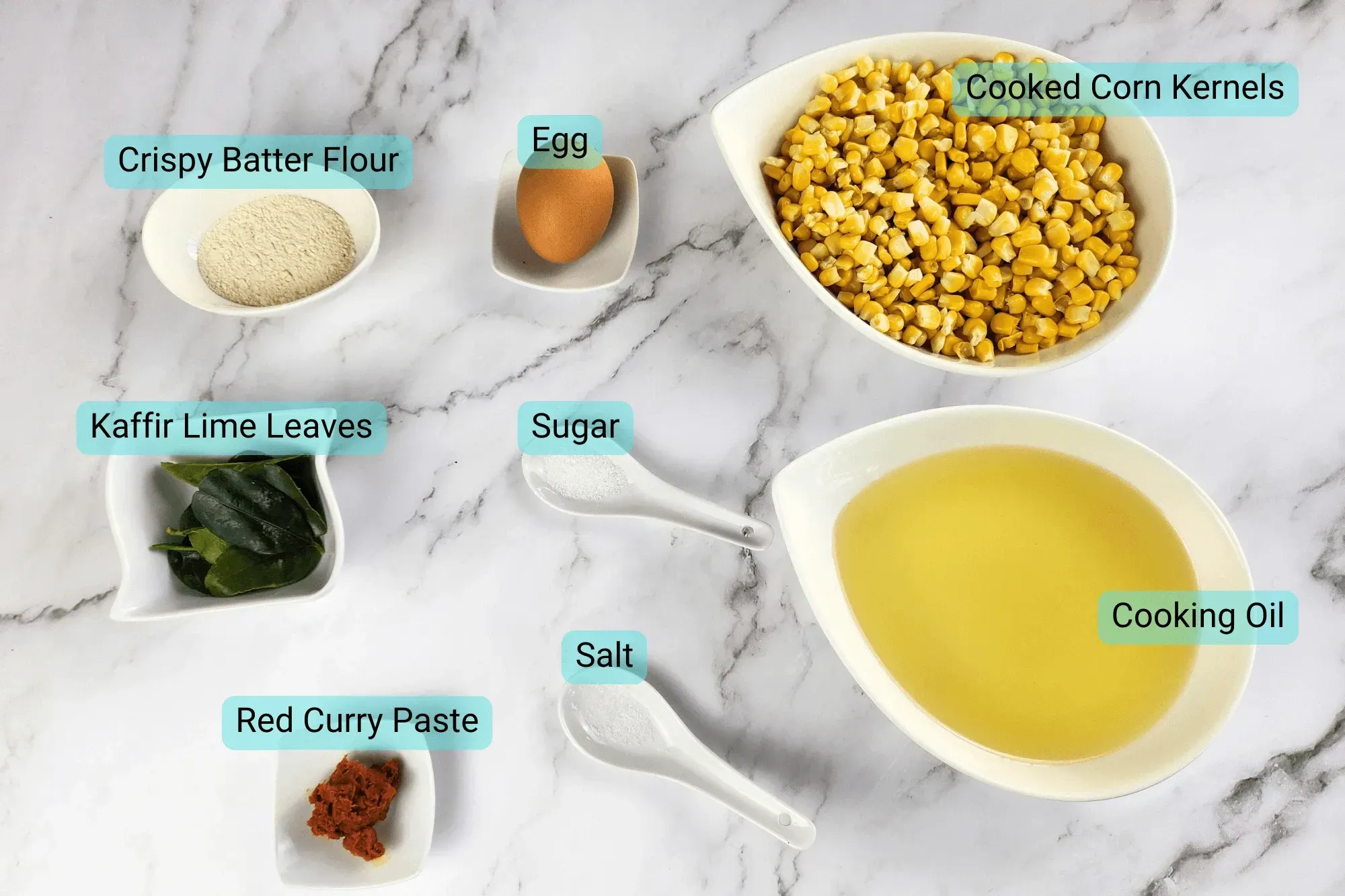 Ingredients for Corn Fritters with Red Curry Paste