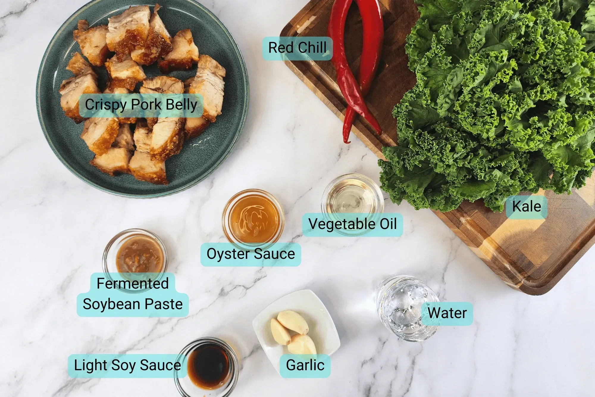 Ingredients for Crispy Pork Belly with Kale 