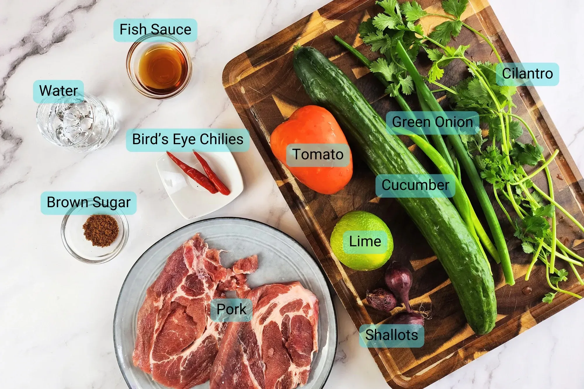 Ingredients for Grilled Pork Salad with Cucumber