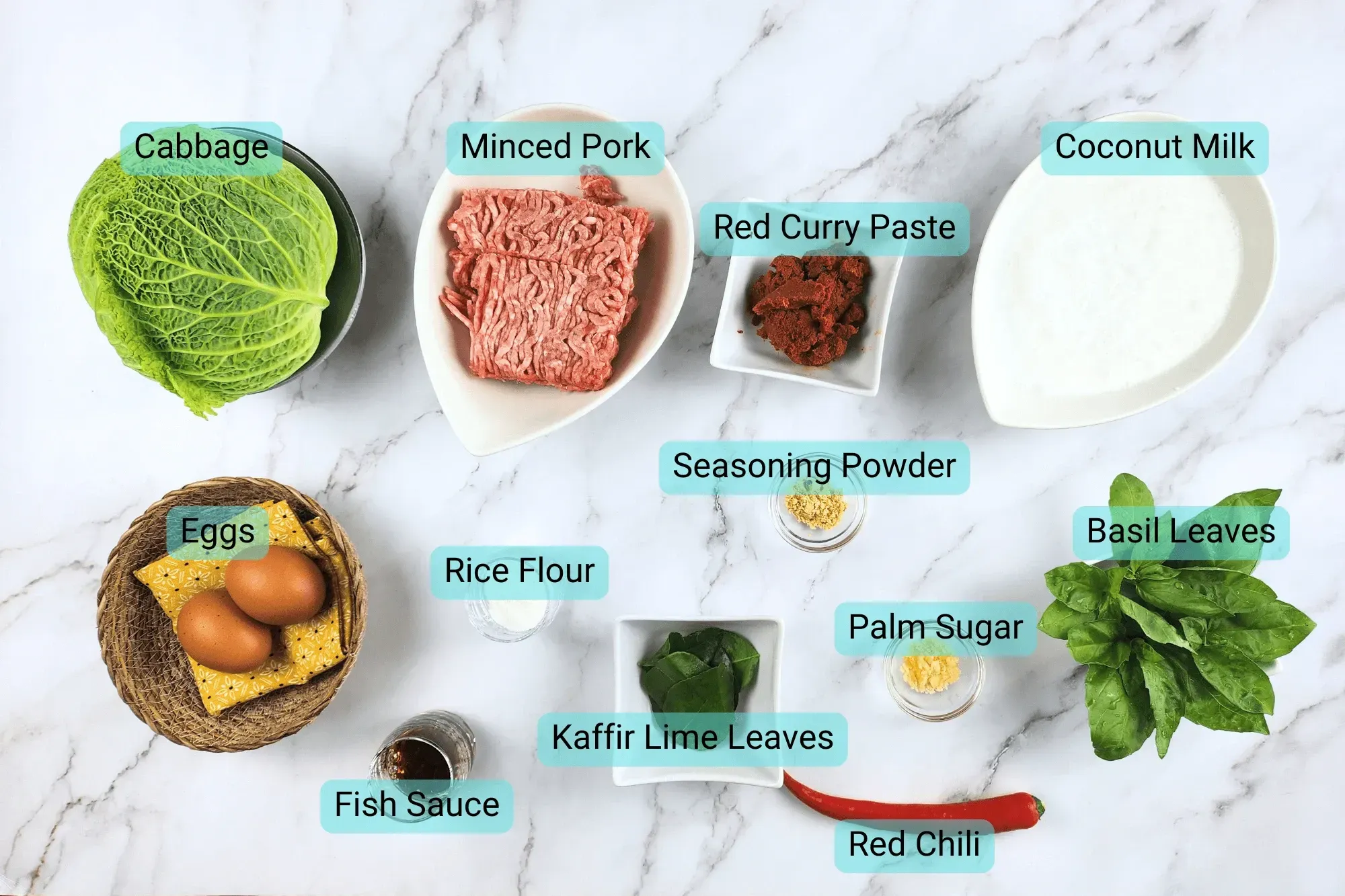 Ingredients for Steamed Red Curry Custard (Haw Mok)