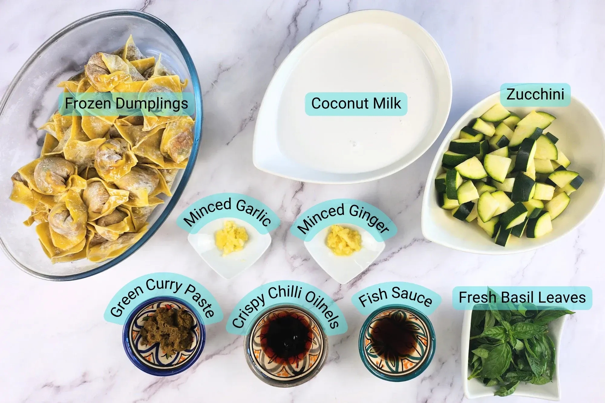 Ingredients for One Pan Thai Green Curry Dumpling