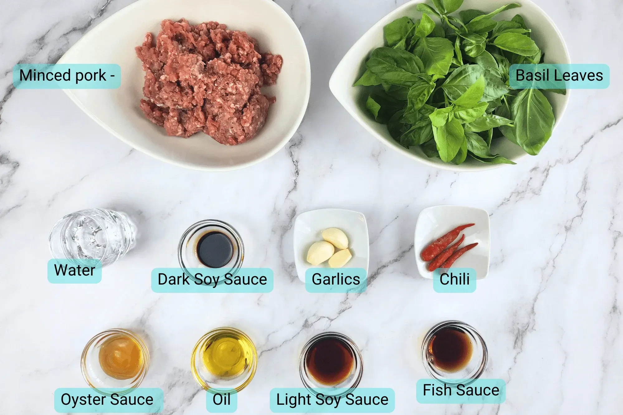 Ingredients for Spicy Thai Basil (Pad Kra Pao)