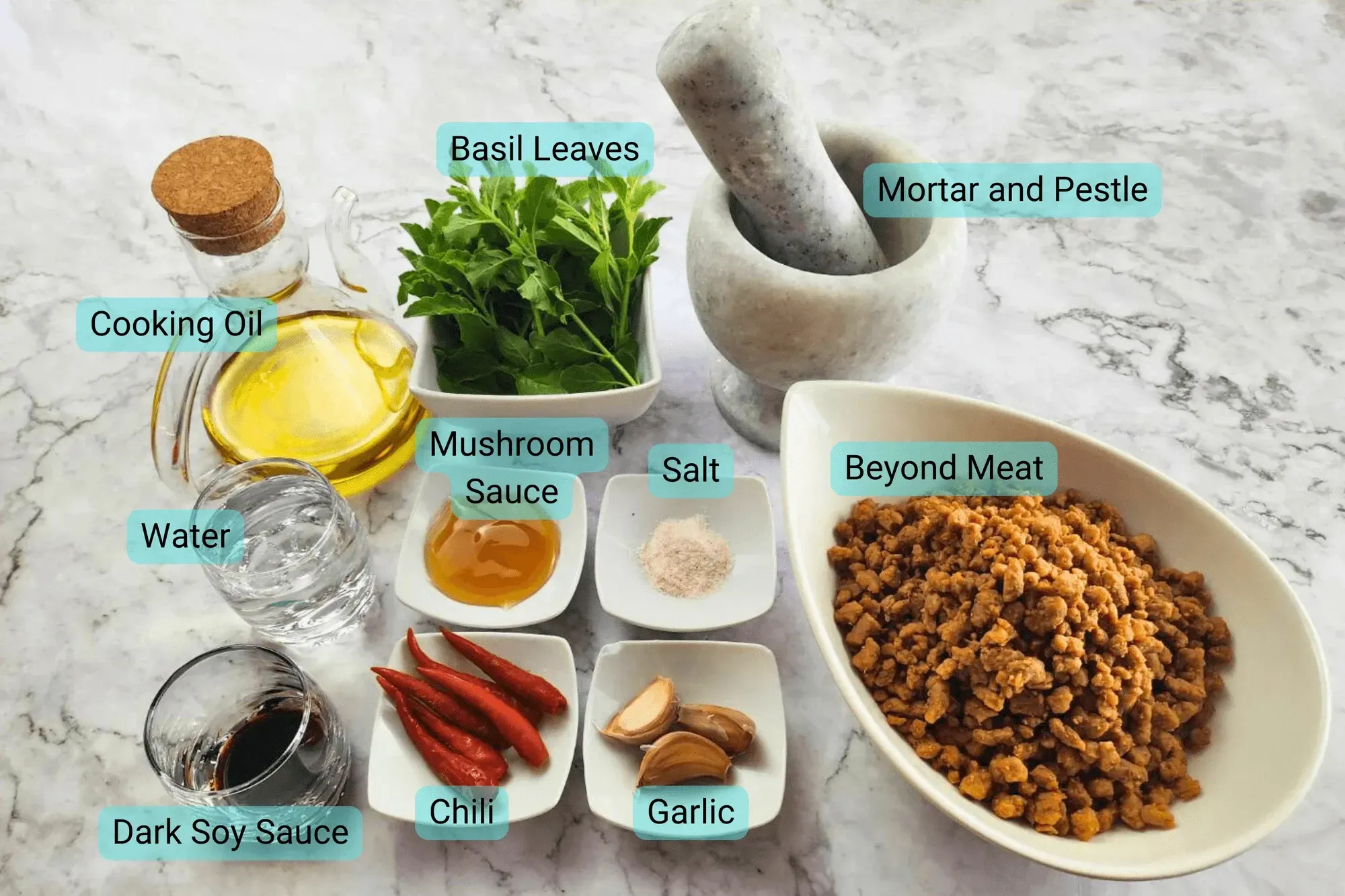 Ingredients of Stir-Fried Thai Basil (Pad Ka Prow-Vegetarian)