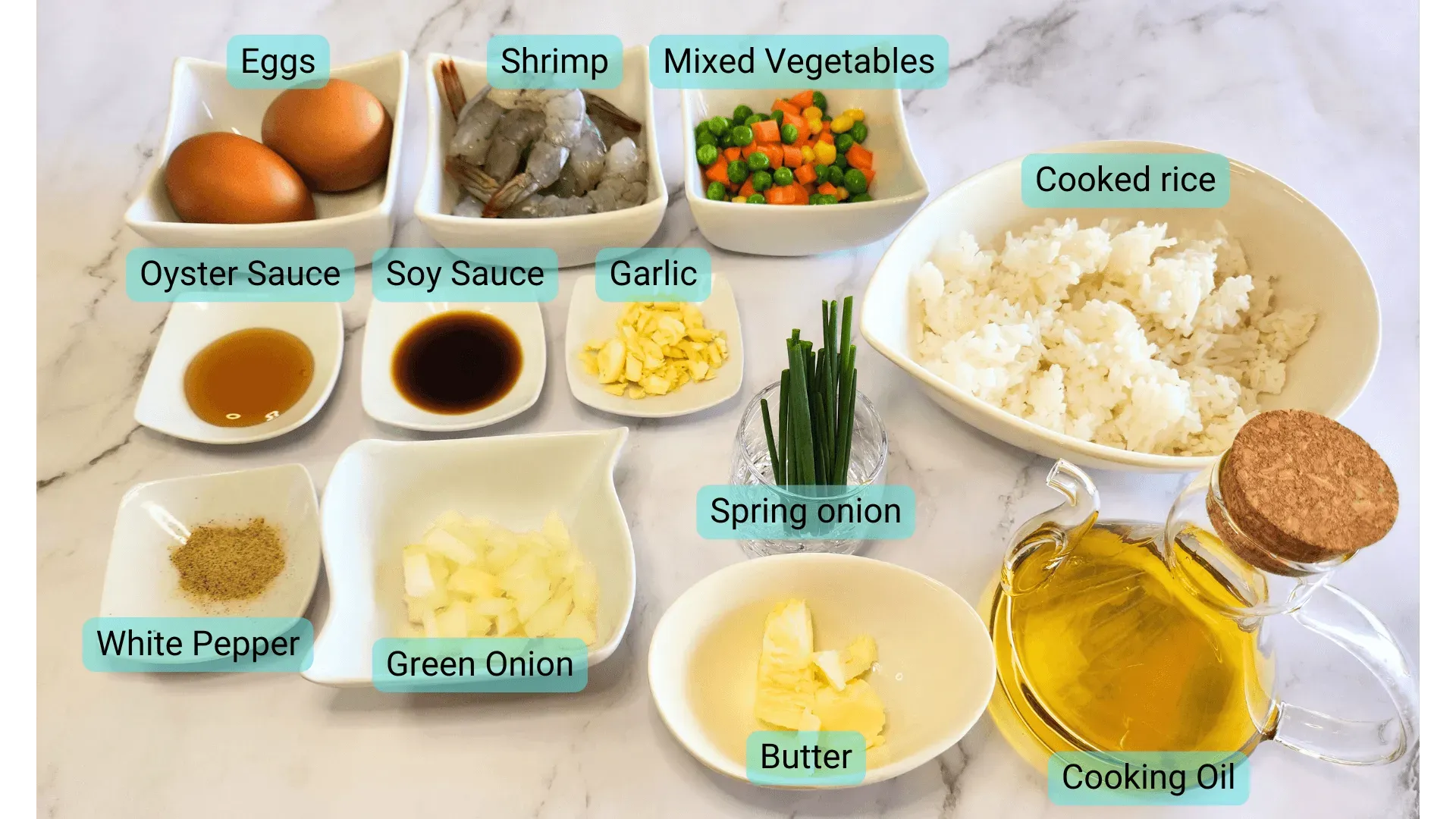 Ingredients for easy Shrimp Fried Rice