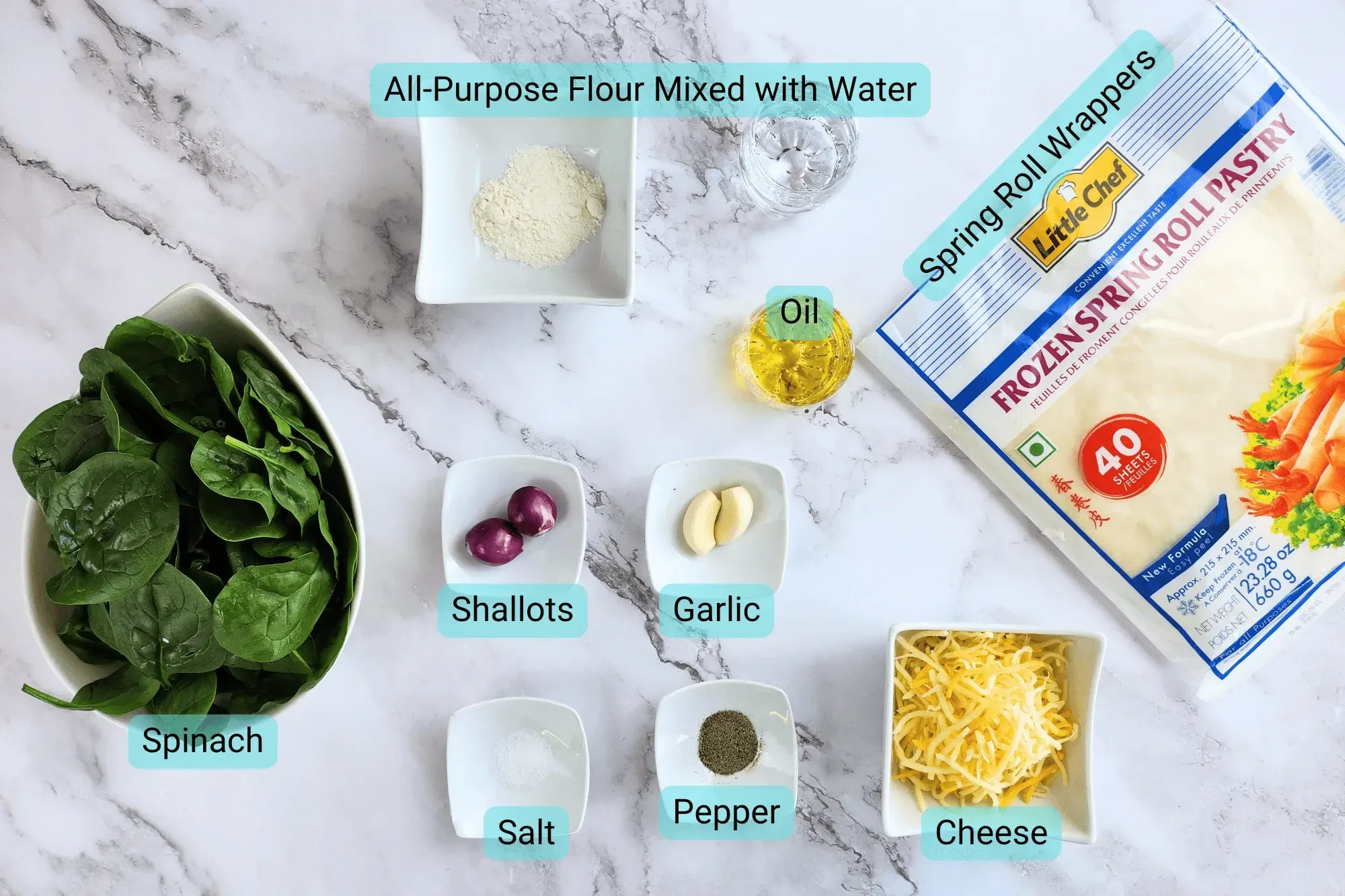 Ingredients for Spinach and Cheese Spring Rolls