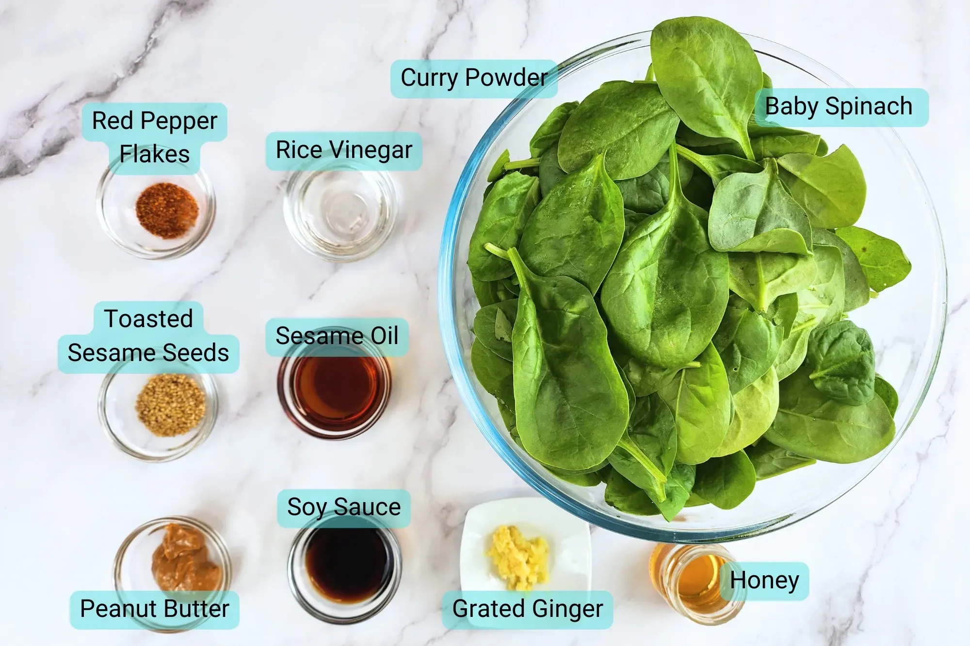 Ingredients for Spinach Salad with Sesame &amp; Peanut