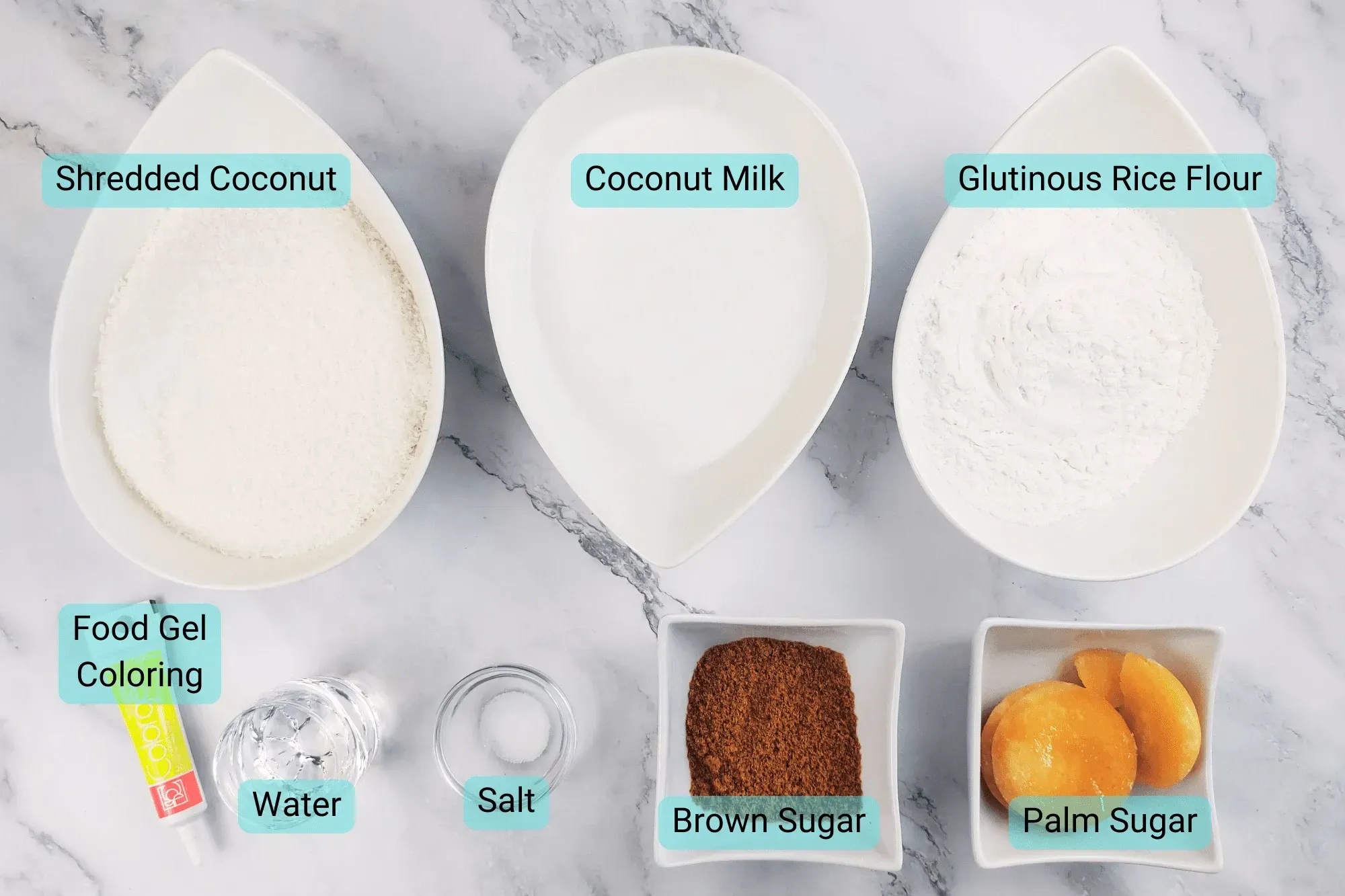 Ingredients for Thai Coconut Balls Dessert (Khanom Tom)