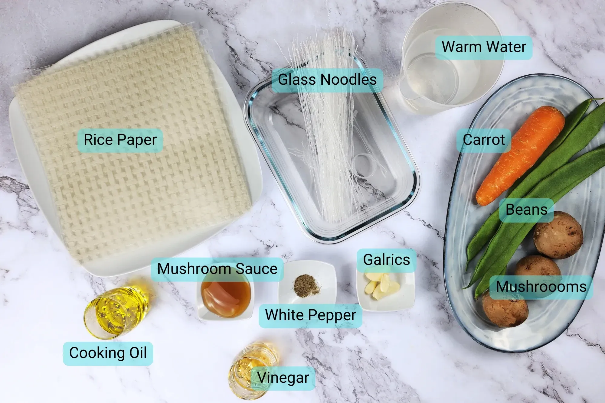 Ingredients for Vegetable Dumplings with Rice Paper