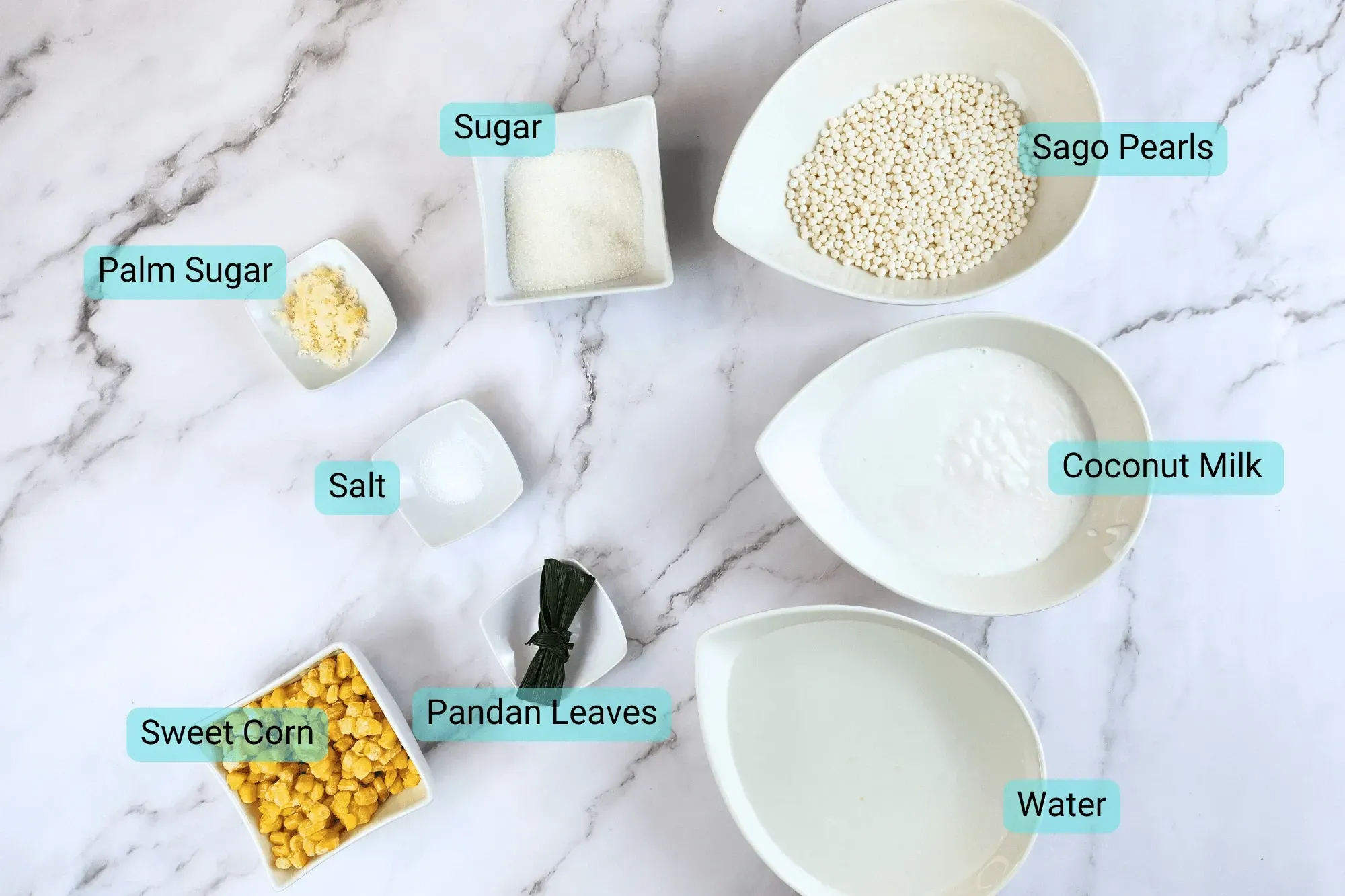 Ingredients of Thai Sago Pudding - Khanom Saku Piak