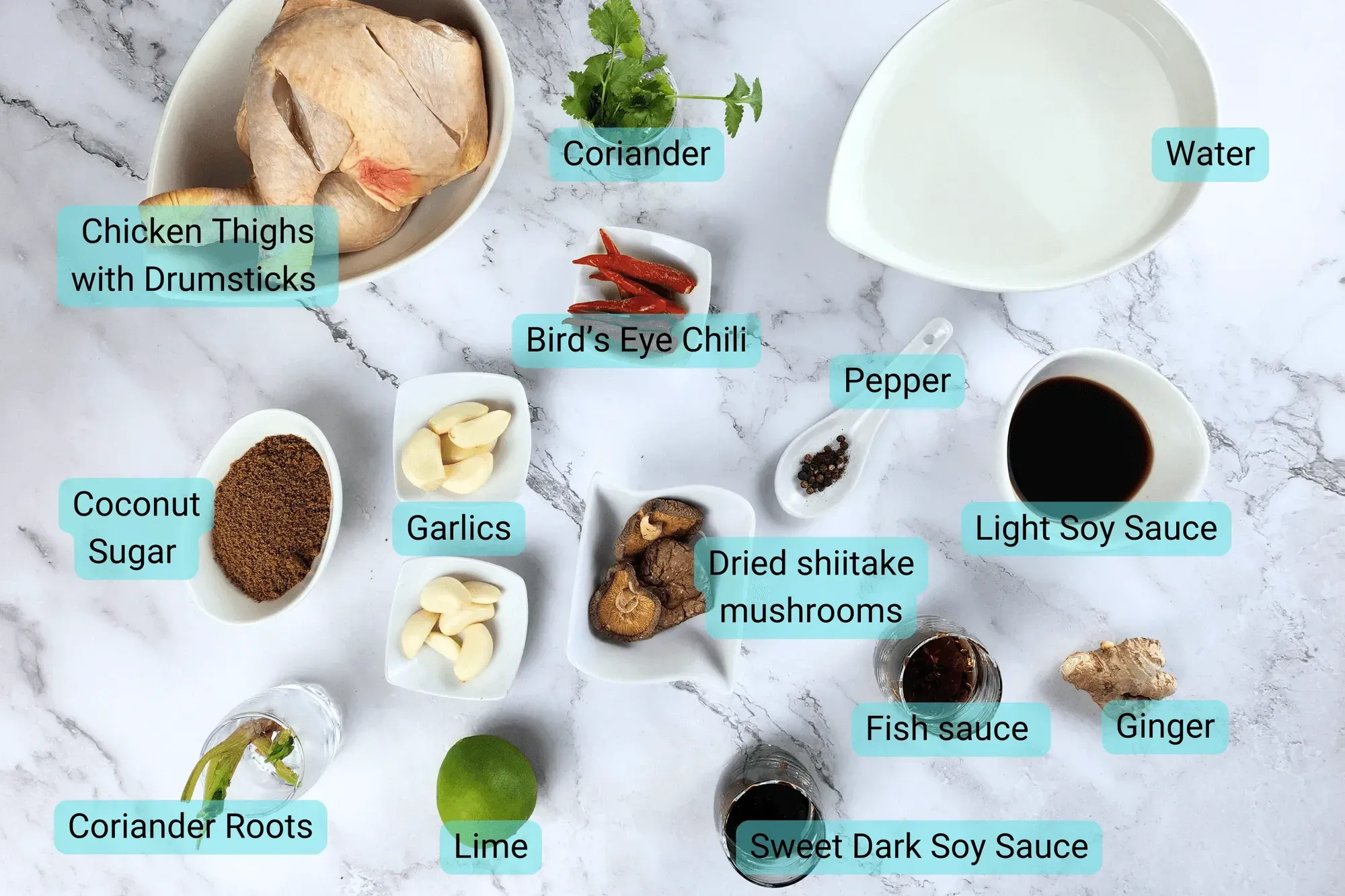 Ingredients for soy sauce chicken