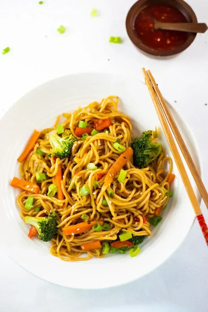 A bowl of Instant Pot Vegetable Lo Mein