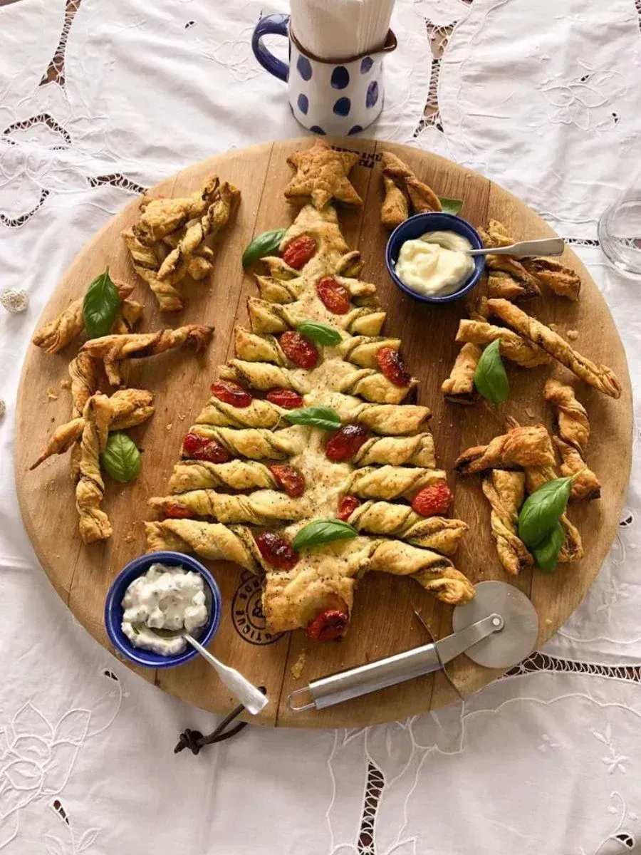Puff Pastry Christmas Tree Appetizer With Pesto