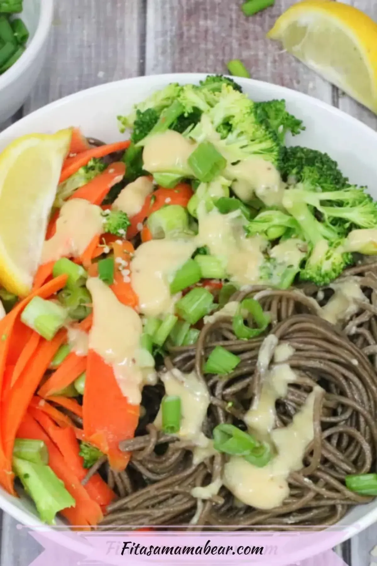 Soba Noodle Bowl With Tangy Lemon Dressing Served in a bowl