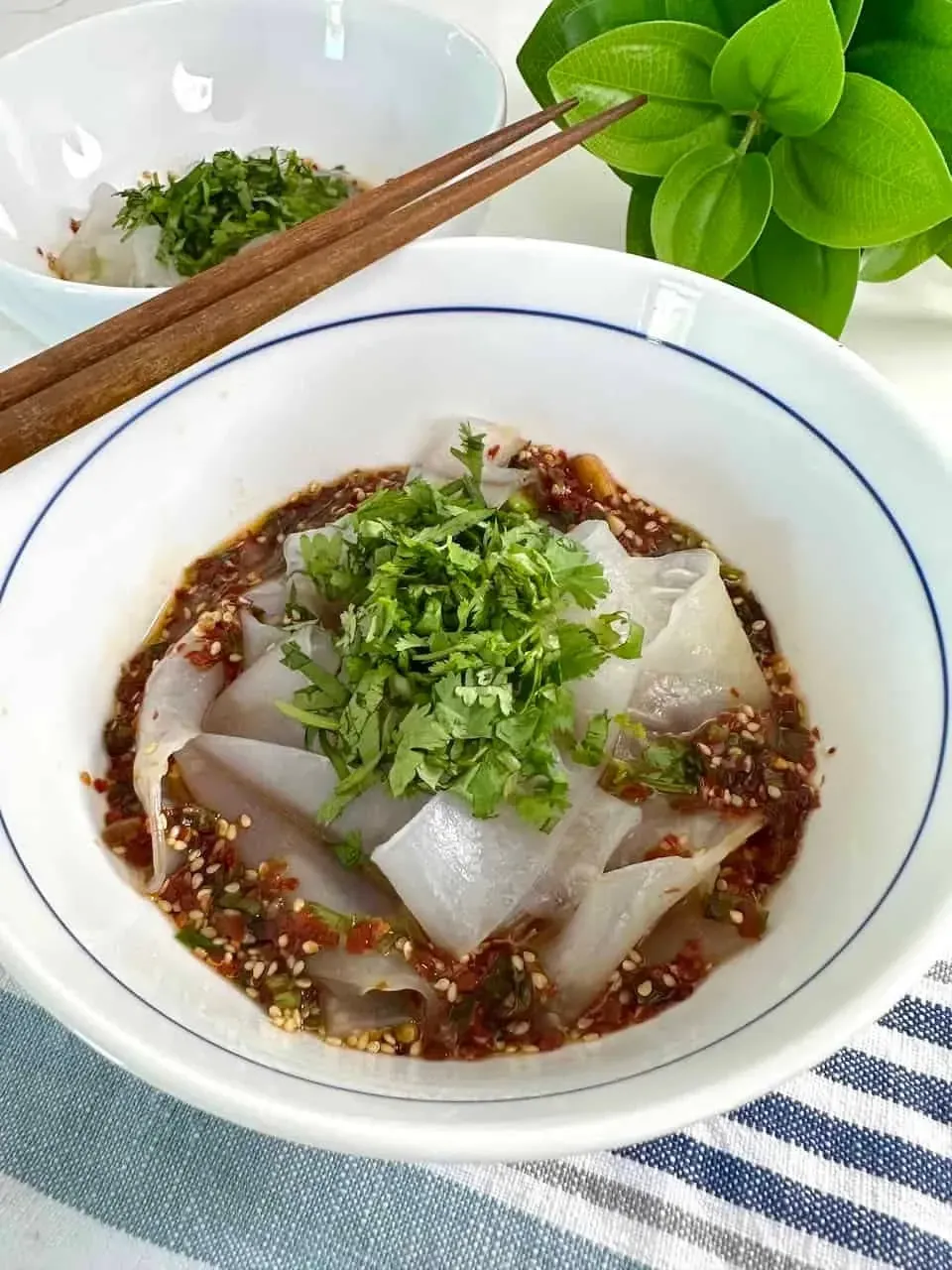 A bowl of Soy Chili Oil Rice Paper Noodles