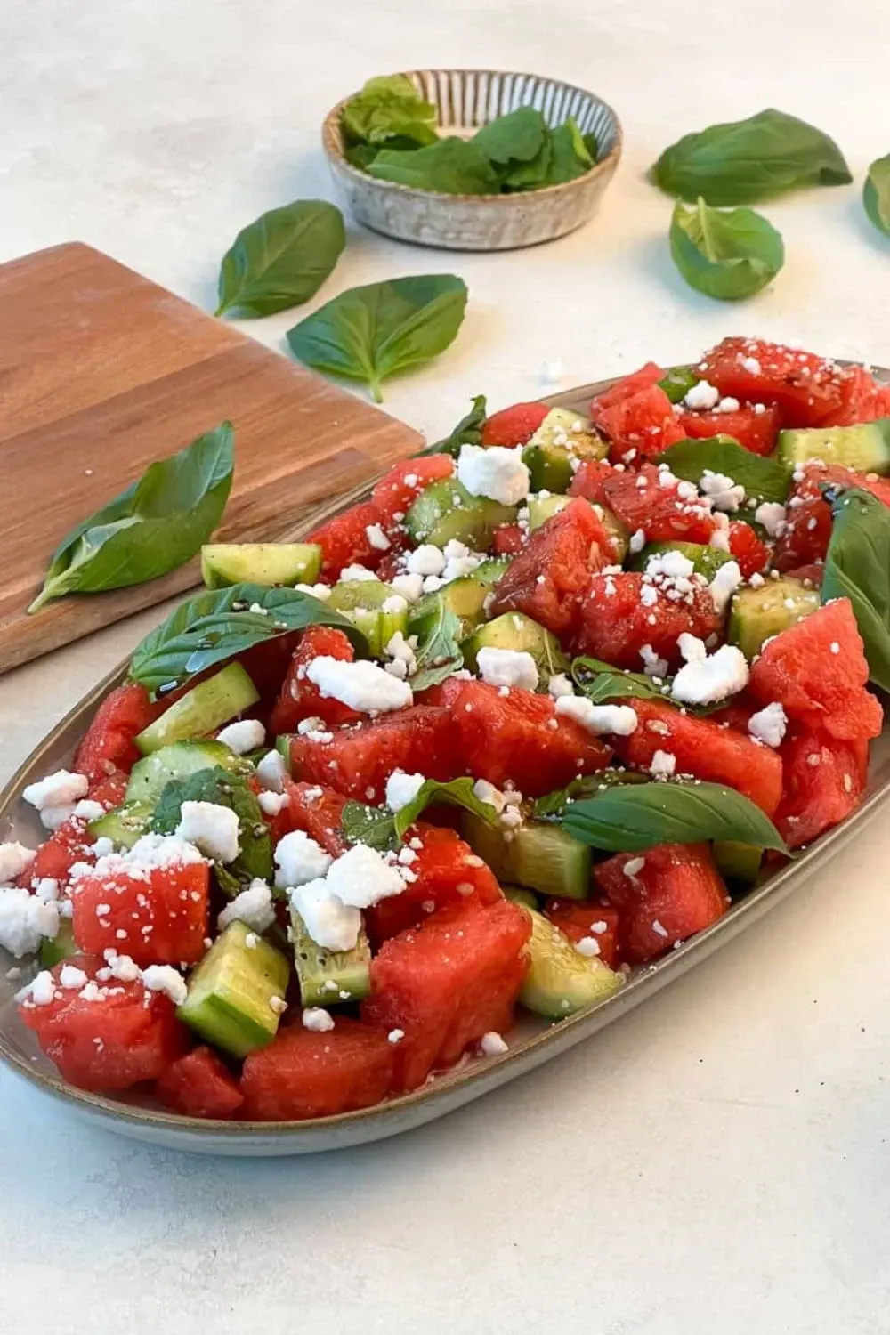 Watermelon Cucumber Salad with Basil and Feta