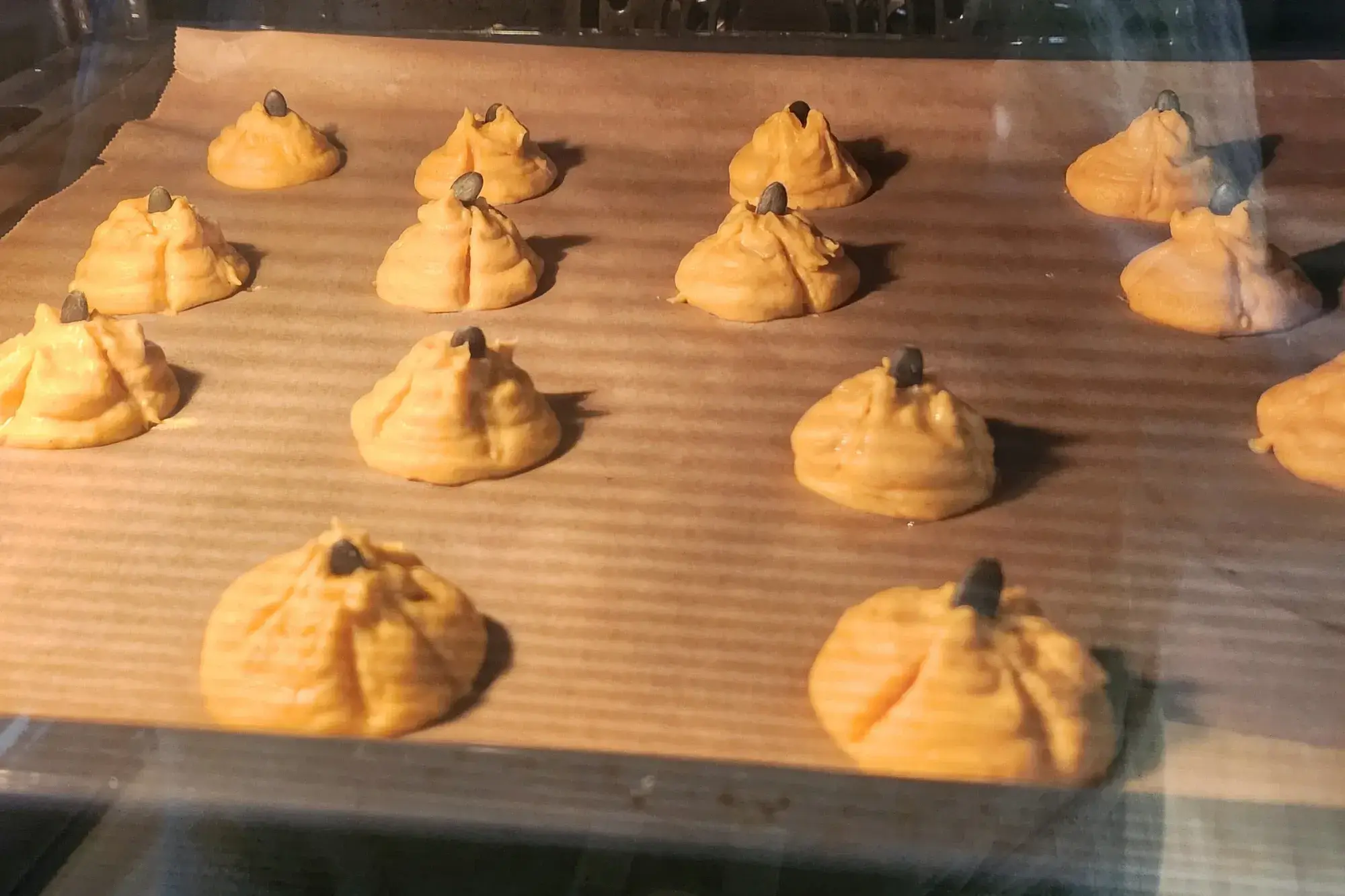Crispy Pumpkin Mochi  in the oven