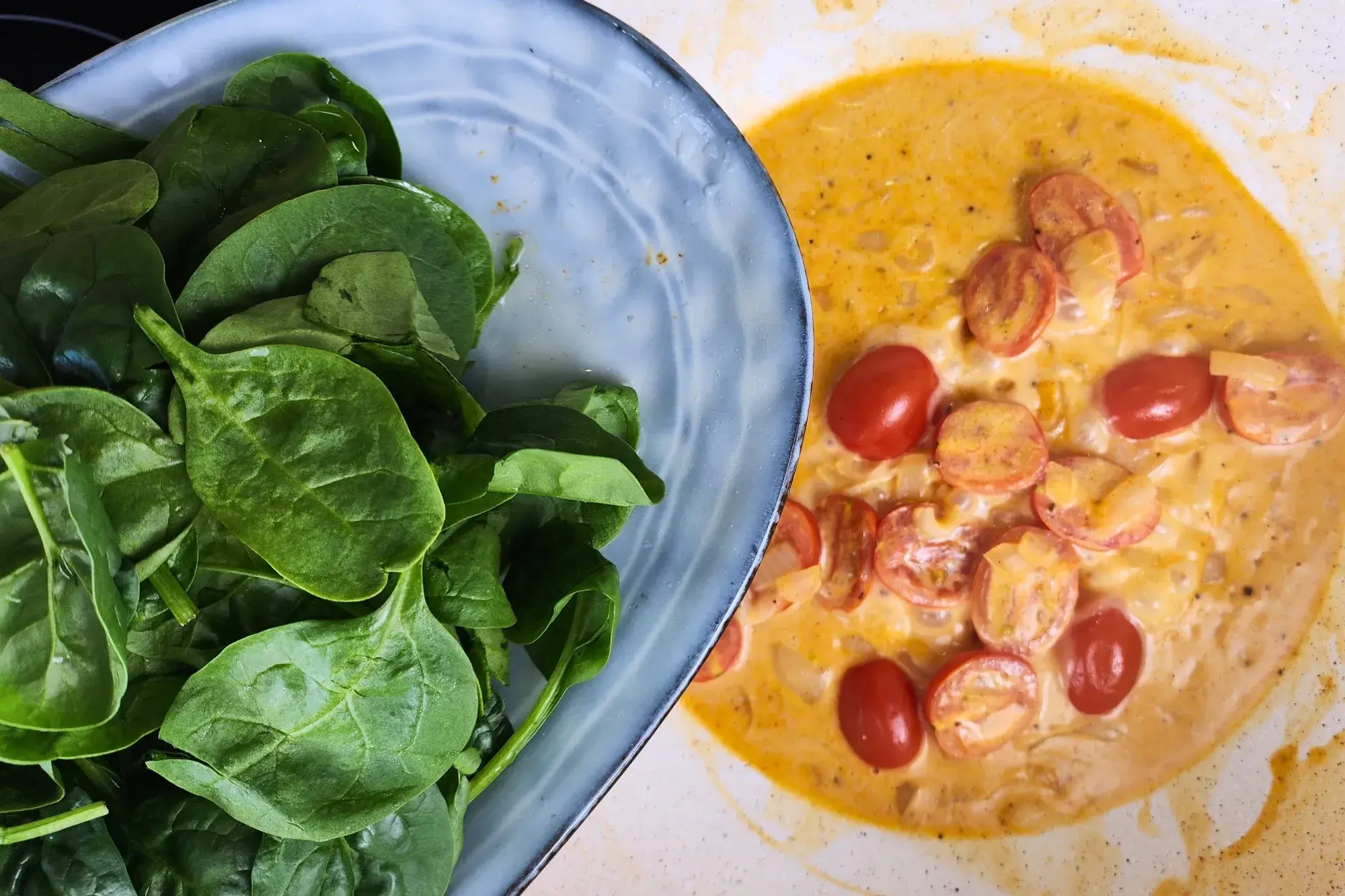 Cherry tomatoes cooked in cream sauce