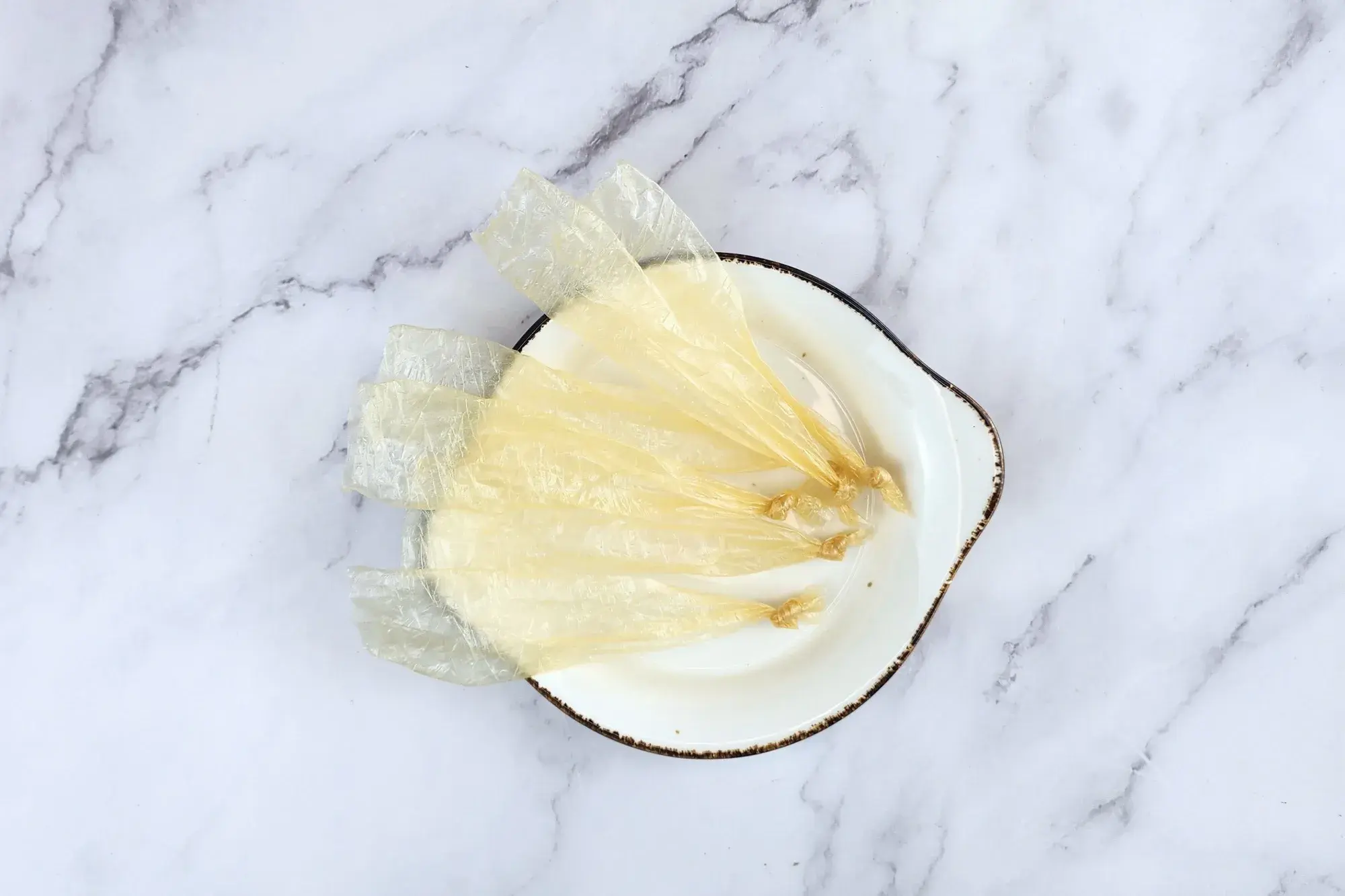 A plate of sausage casings