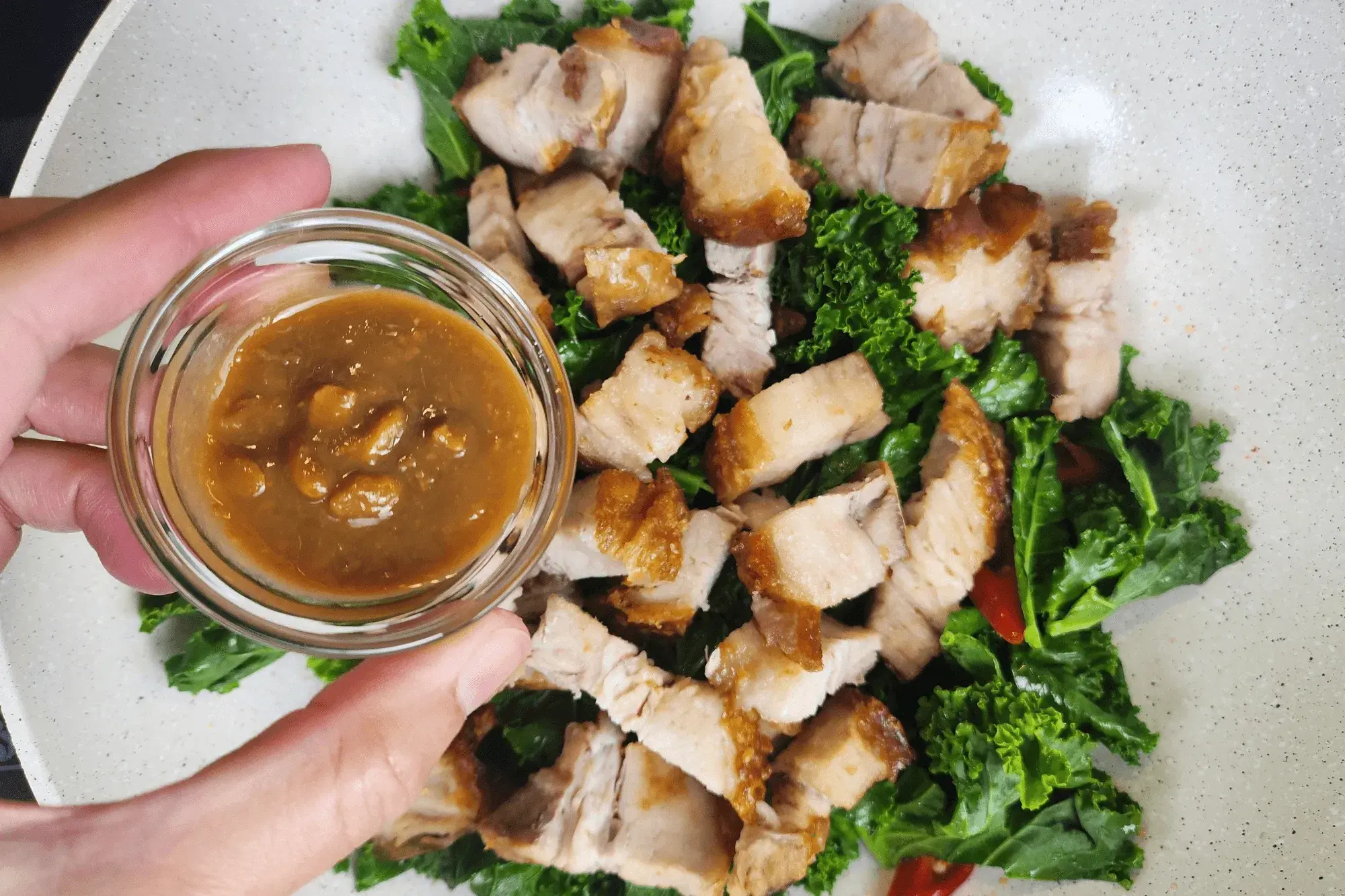 Add fermented soybean paste - Crispy Pork Belly with Kale