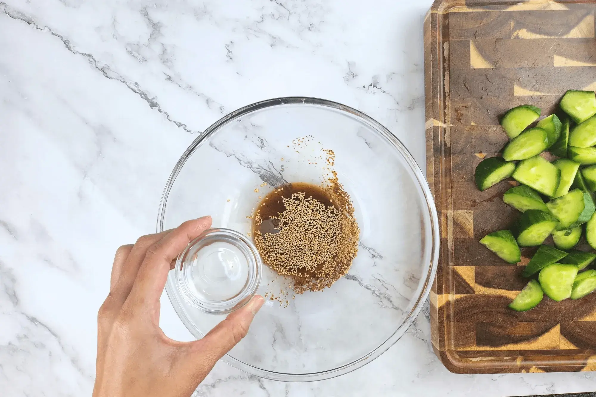 Add rice vinegar into the bowl