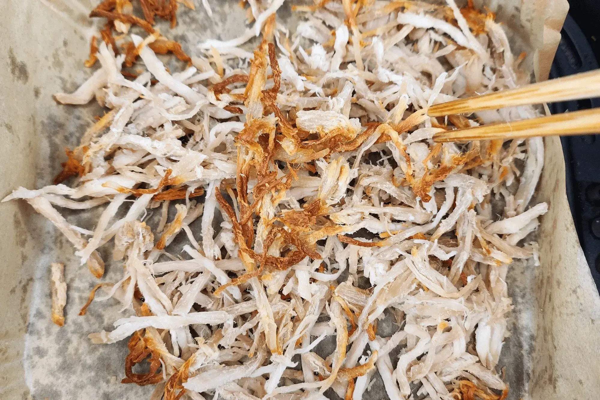 Air fry at 130°C (266°F) for 10 minutes, stirring halfway through.