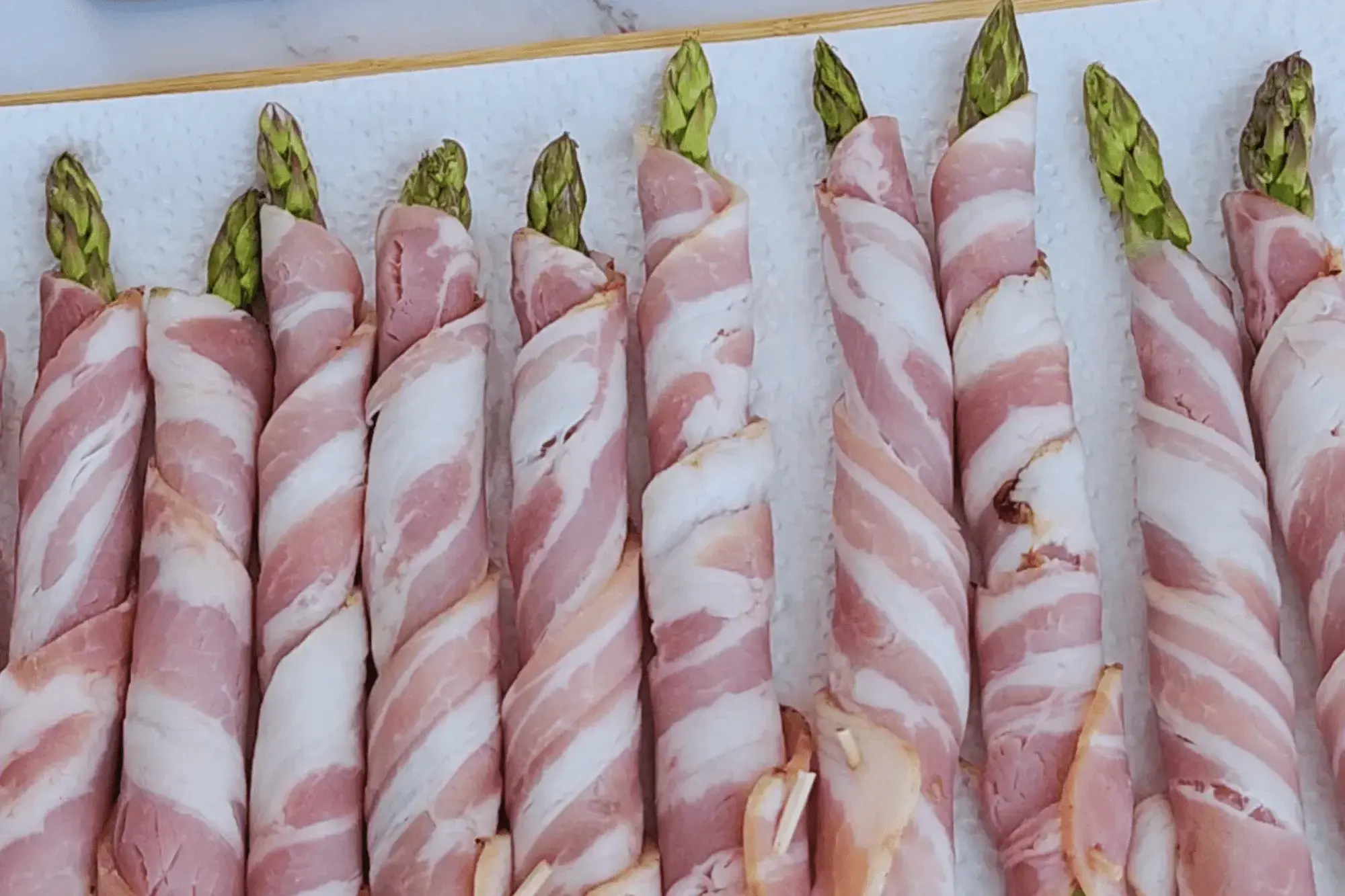 Bacon-Wrapped Asparagus is ready for air fry.