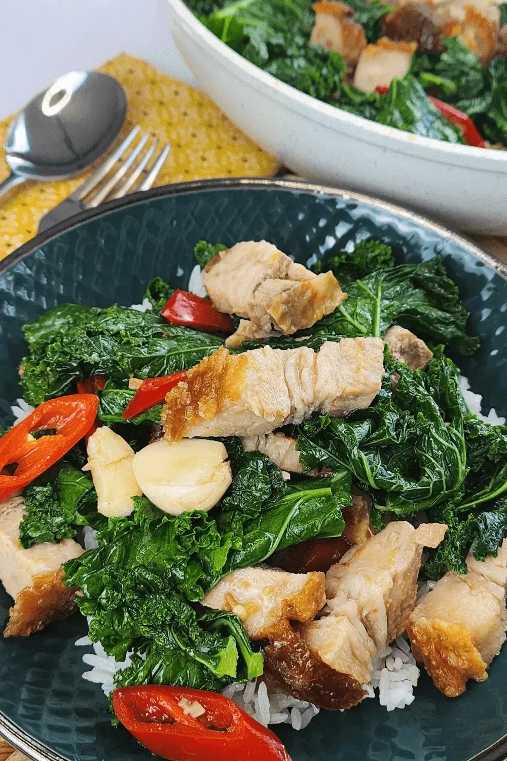 Crispy Pork Belly with Kale 
