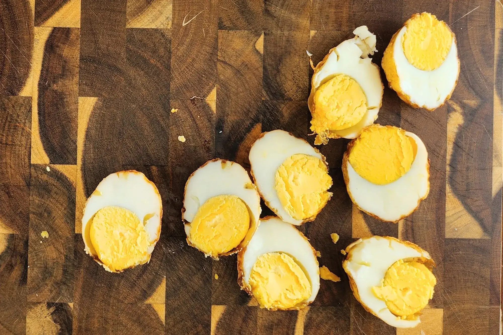Cut eggs on chopping board