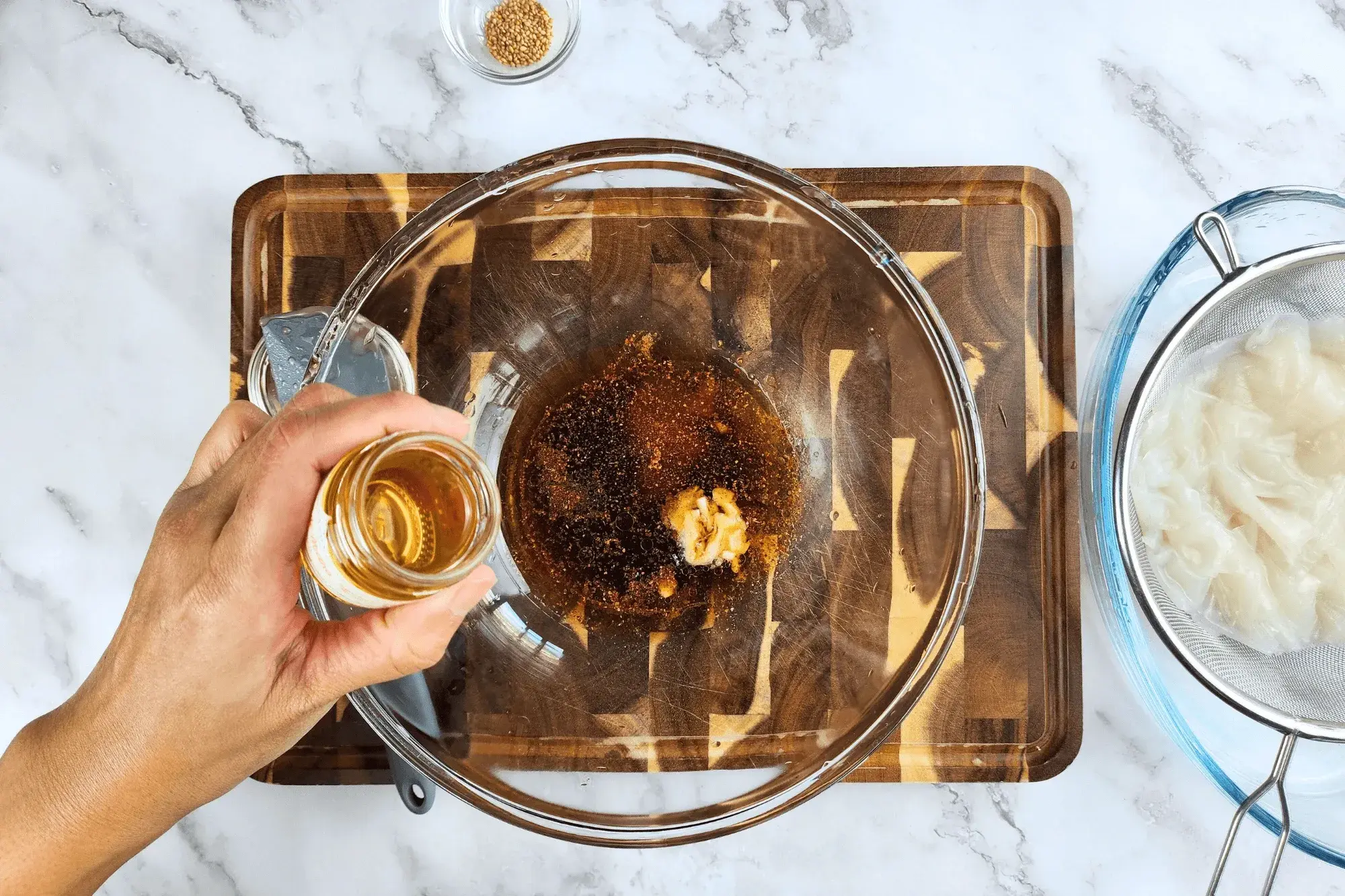 In a bowl, combine honey