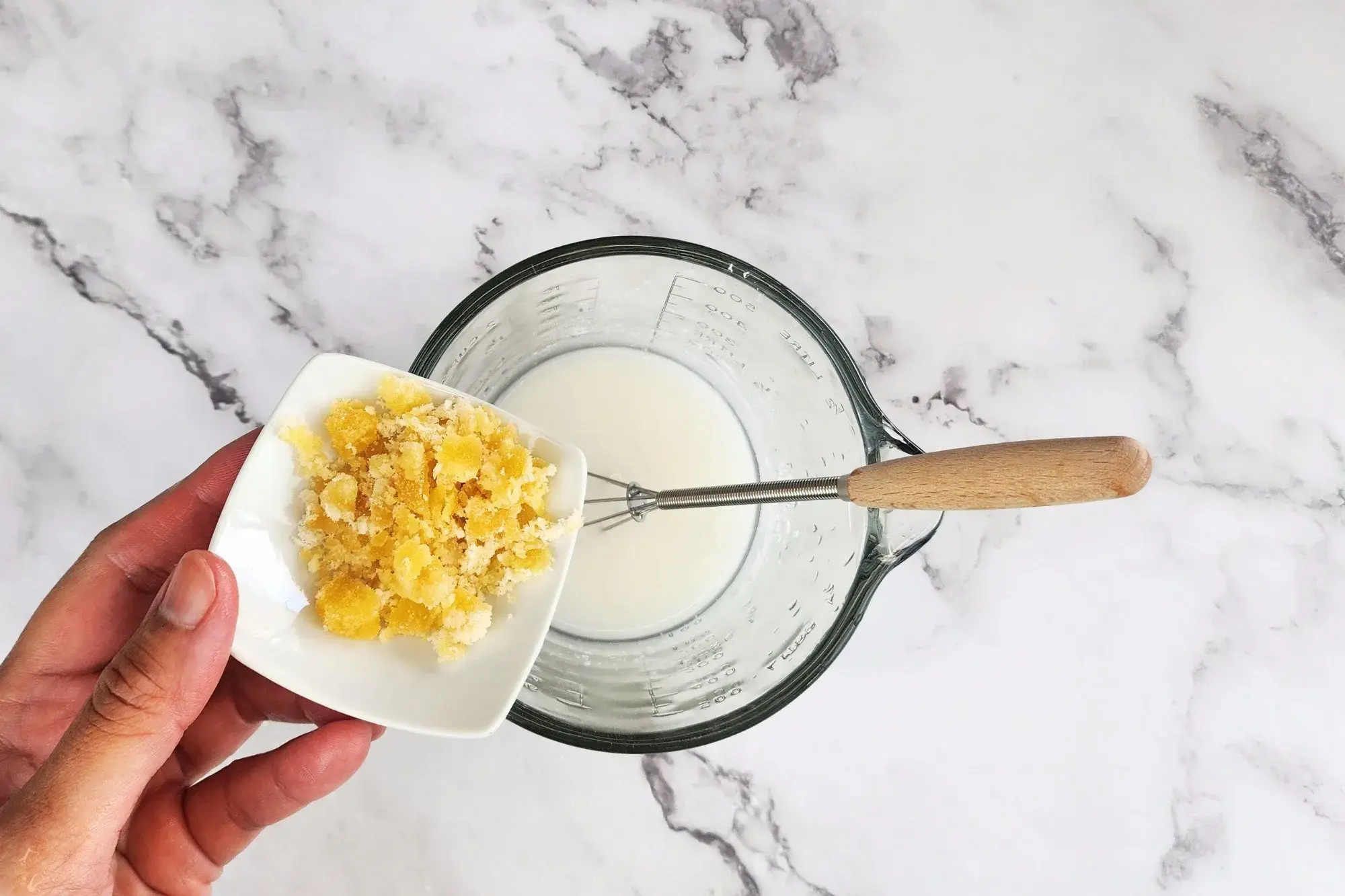 In a cup, combine water with arrowroot flour , palm sugar