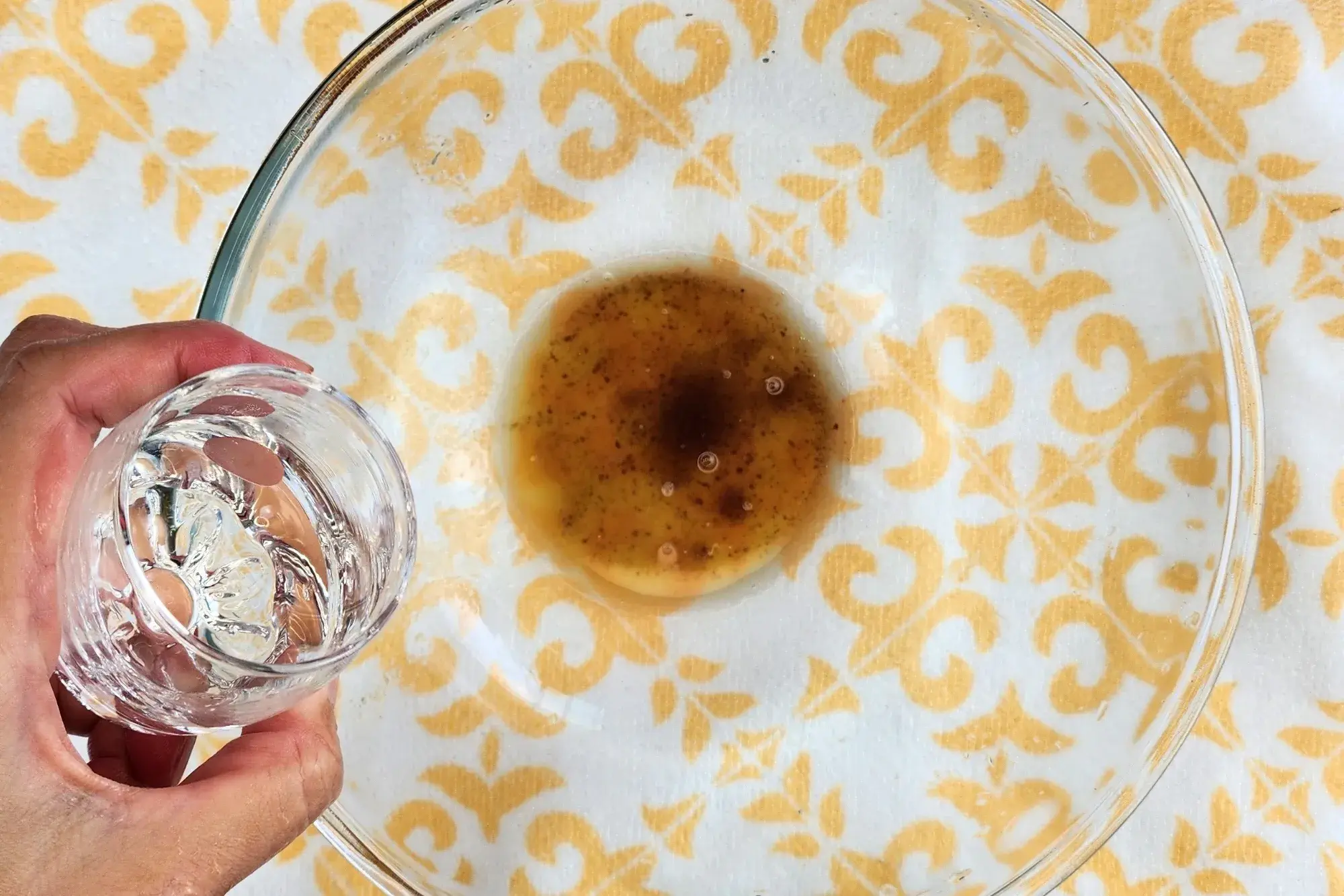 In a mixing bowl, add in water.