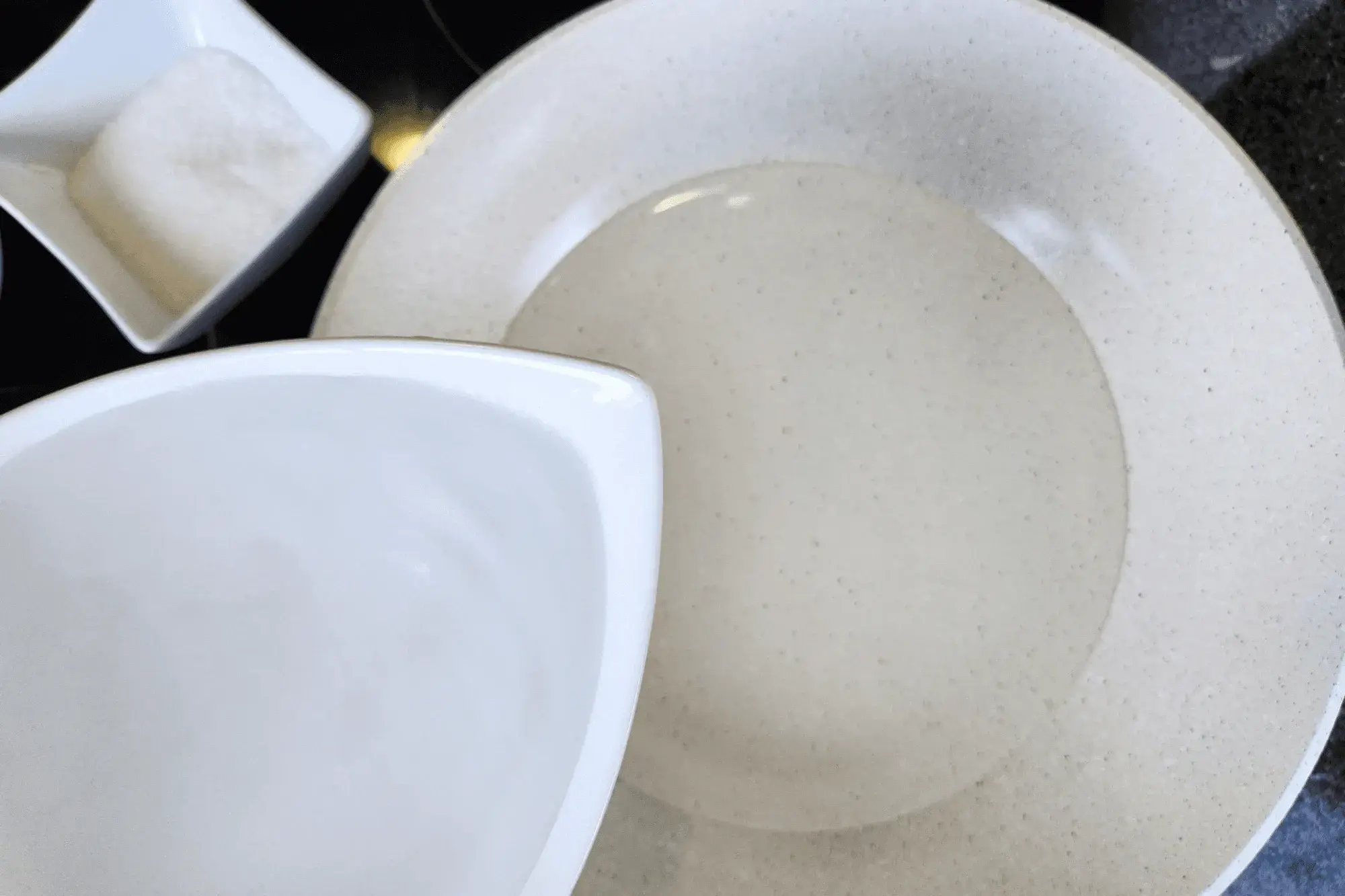 In the first pot, bring water to a boil. 