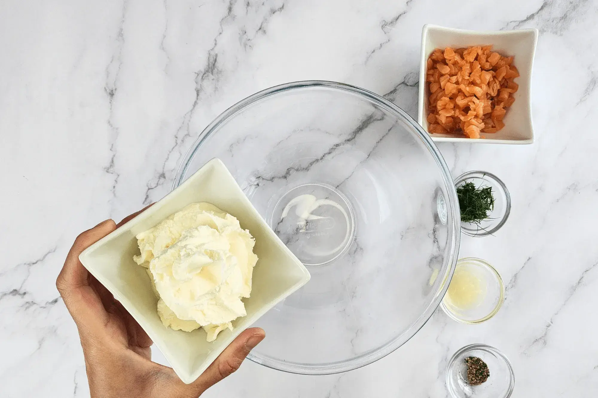 In a bowl, mix cream cheese
