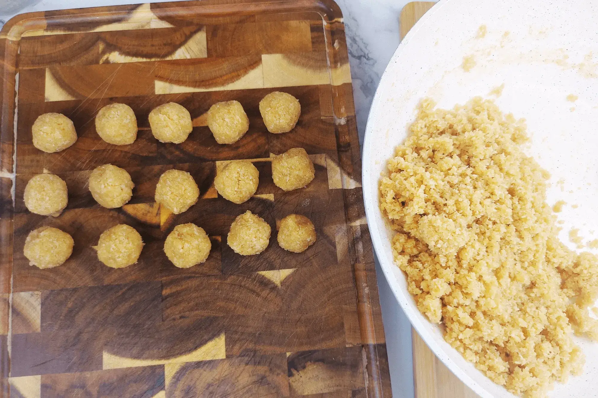 Once the filling has cooled, shape it into small balls.