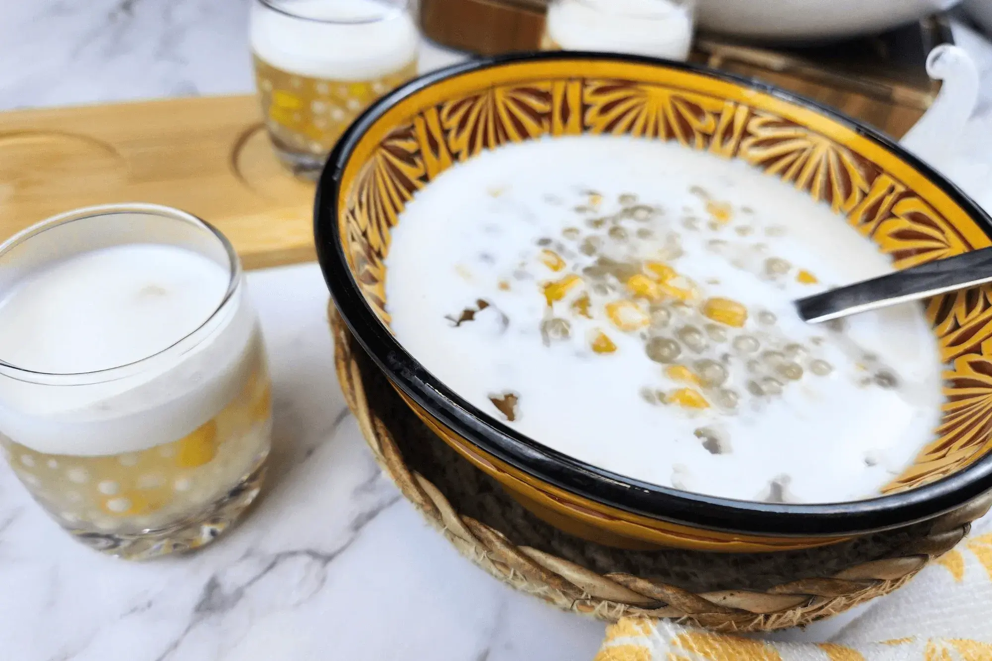 Pour over the prepared sago pudding and serve.