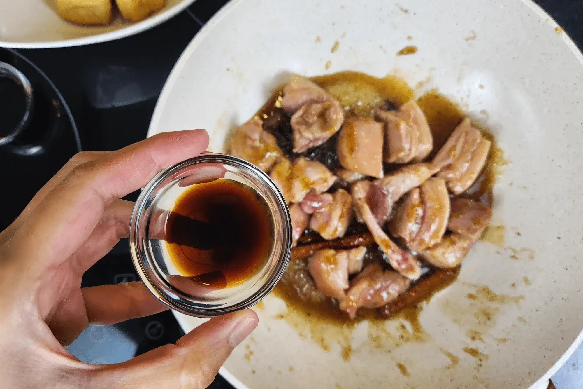 Season with light soy sauce