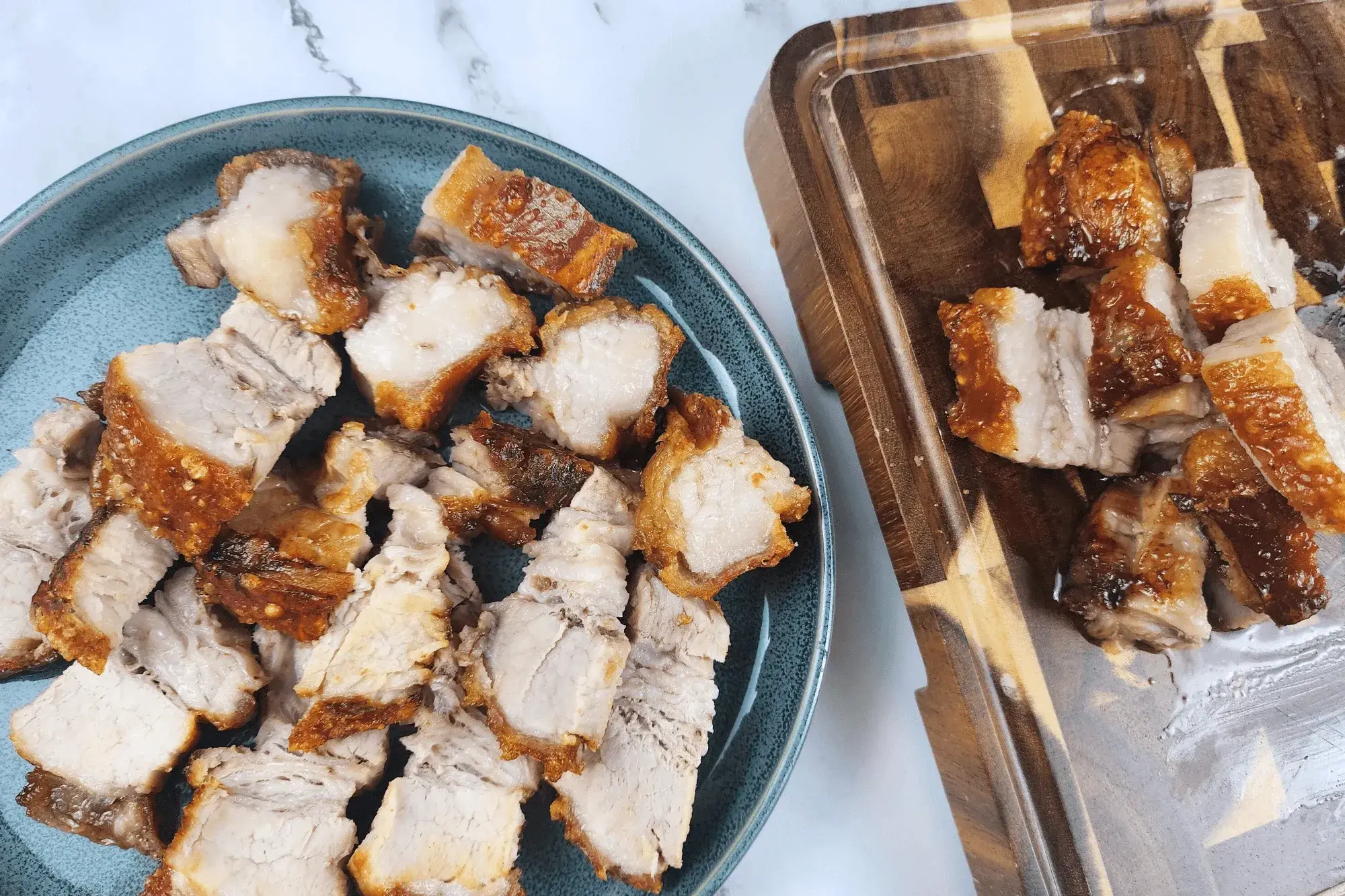 slice Crispy Pork Belly into bite-sized pieces