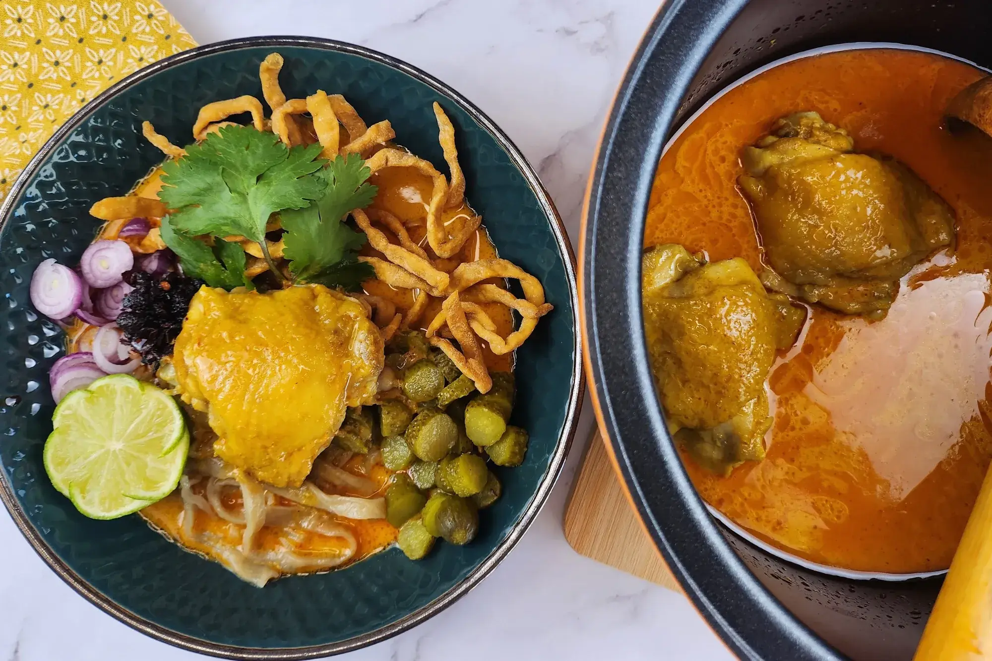 Spoon the curry over cooked noodles 