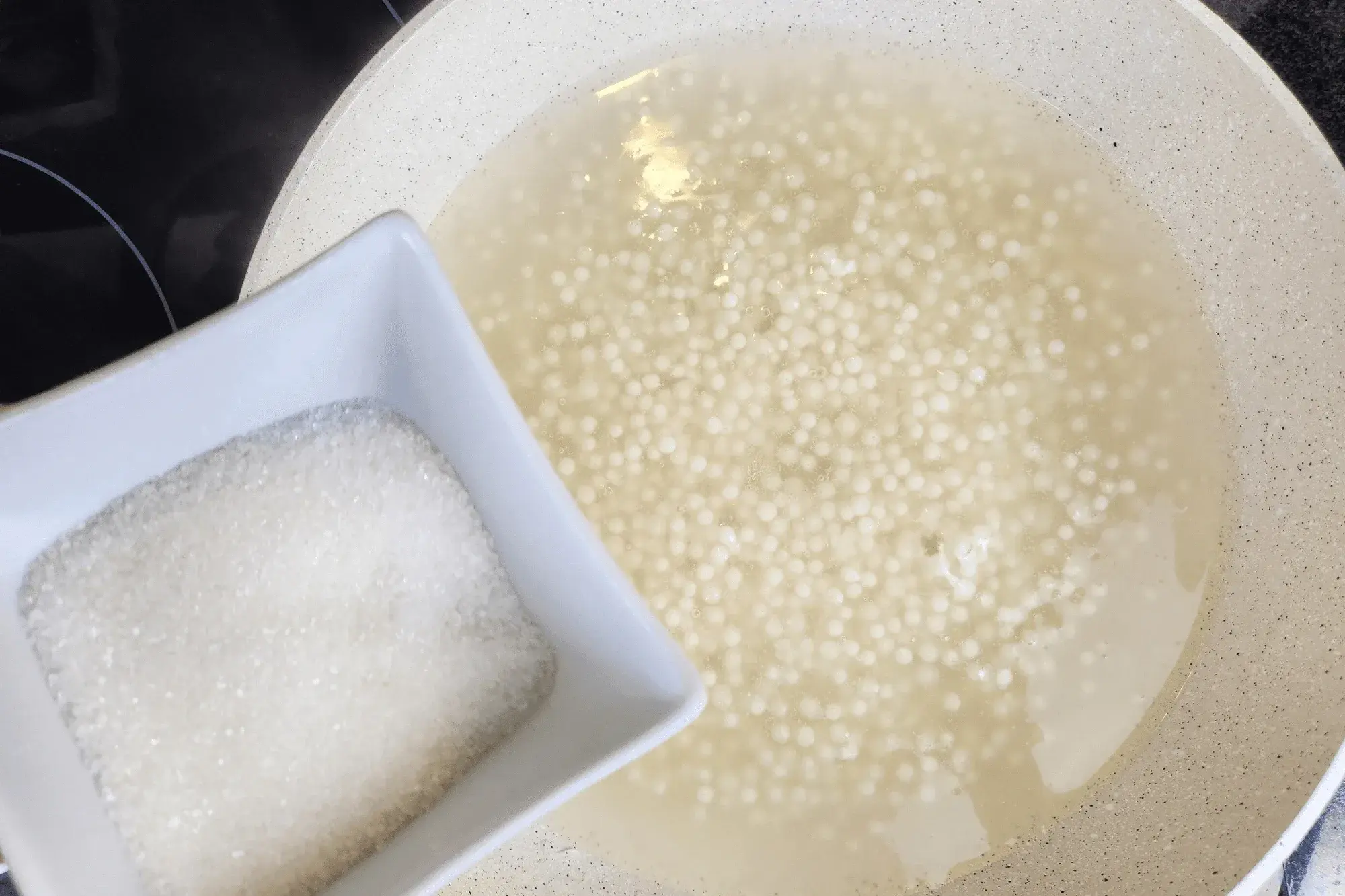 Then, add granulated sugar - sago