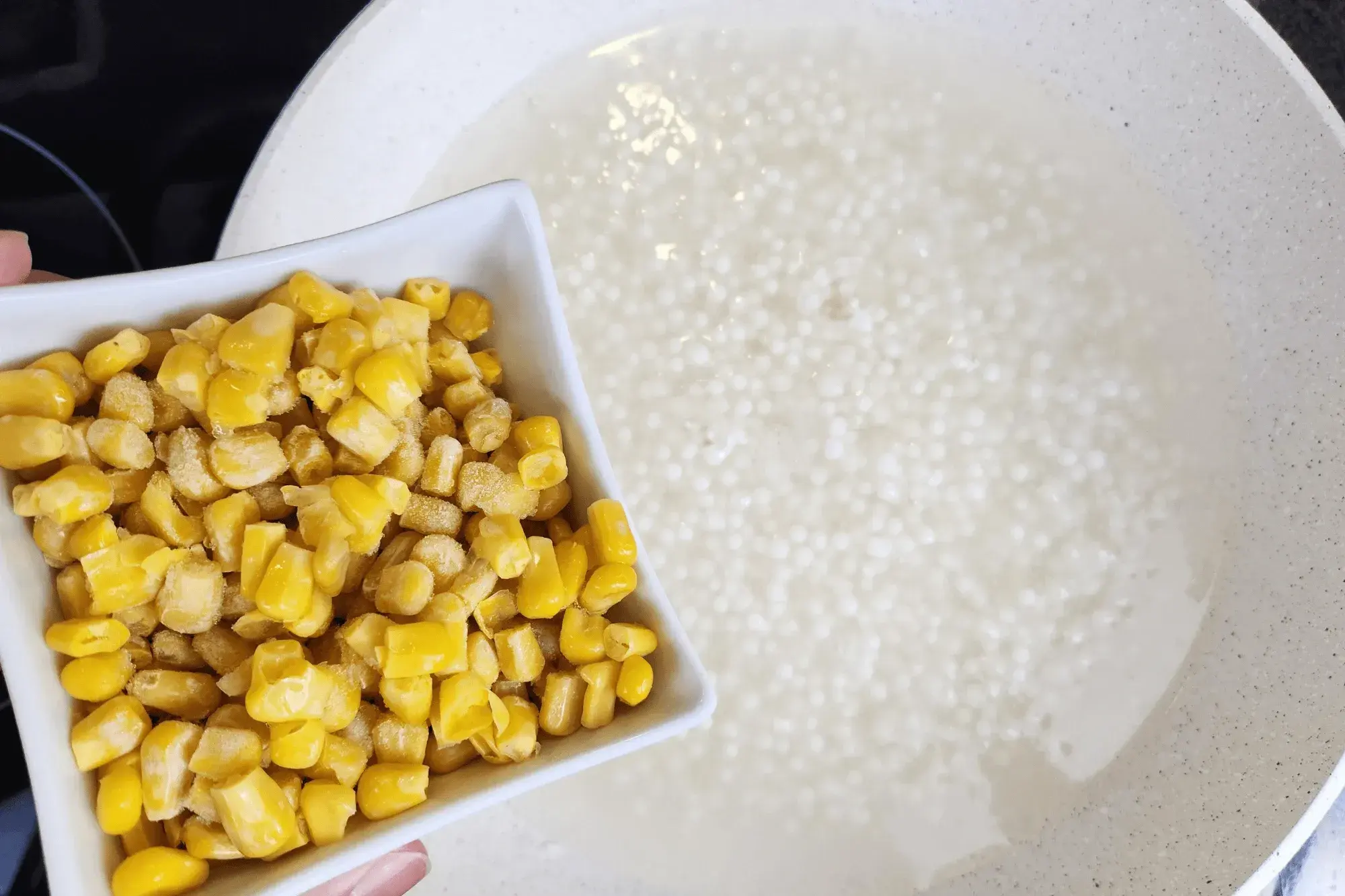 Then, add sweet corn - sago