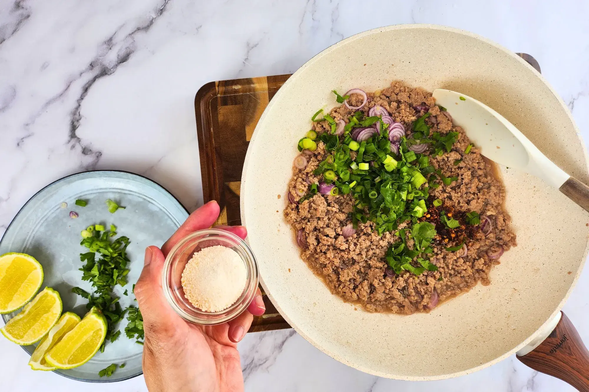 Then add toasted rice powders