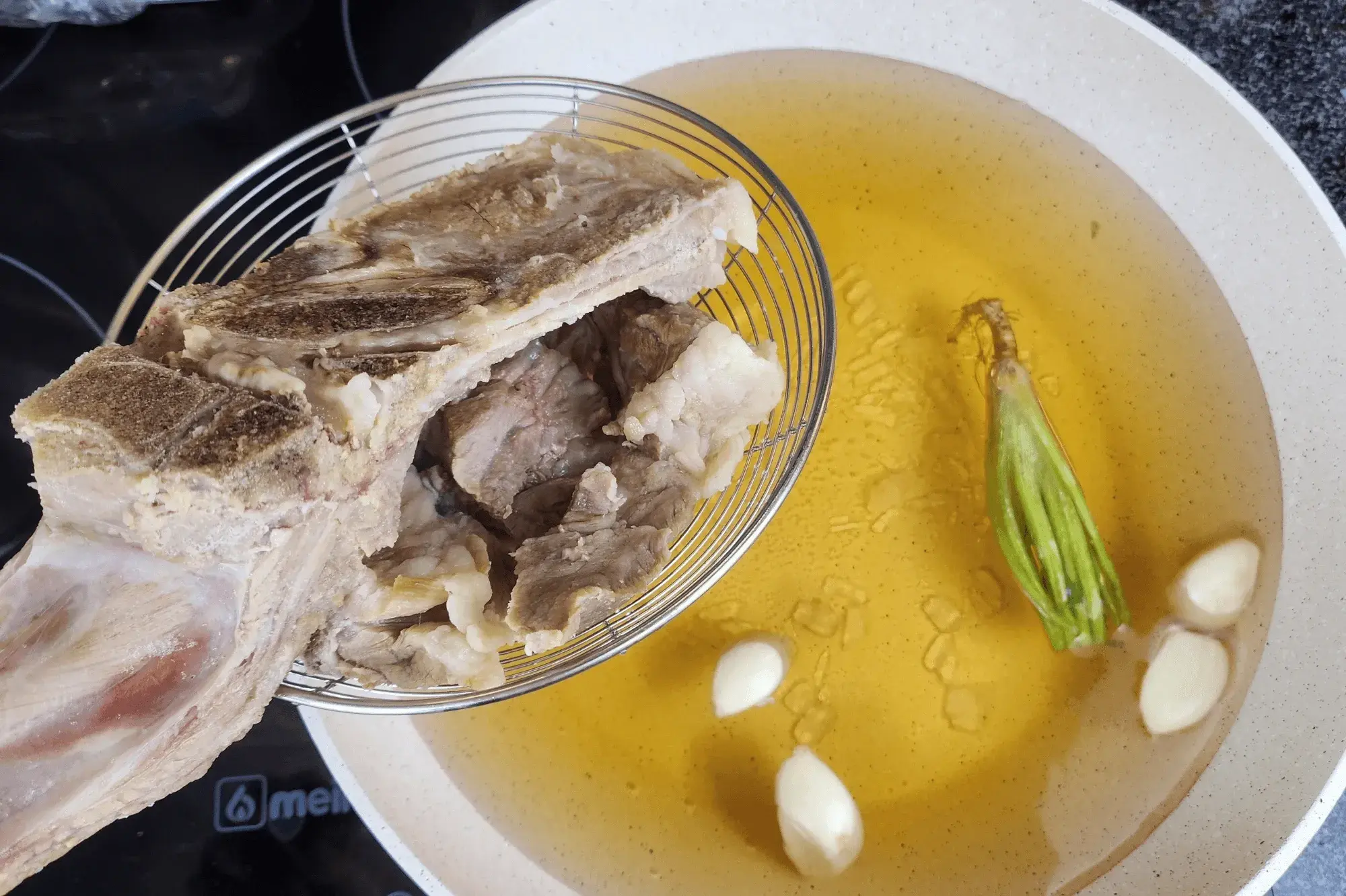 blanched bones and hot water