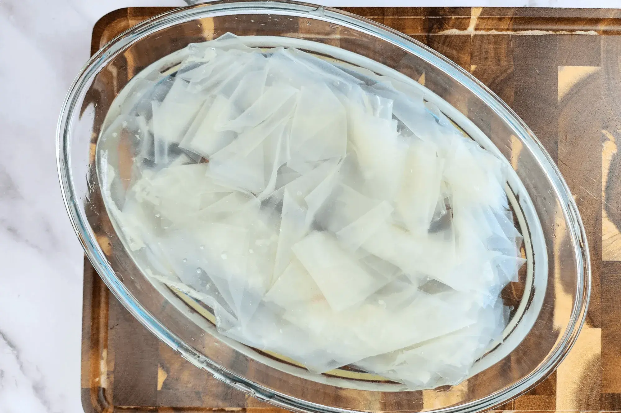 until the rice paper strips soften but don't fall apart